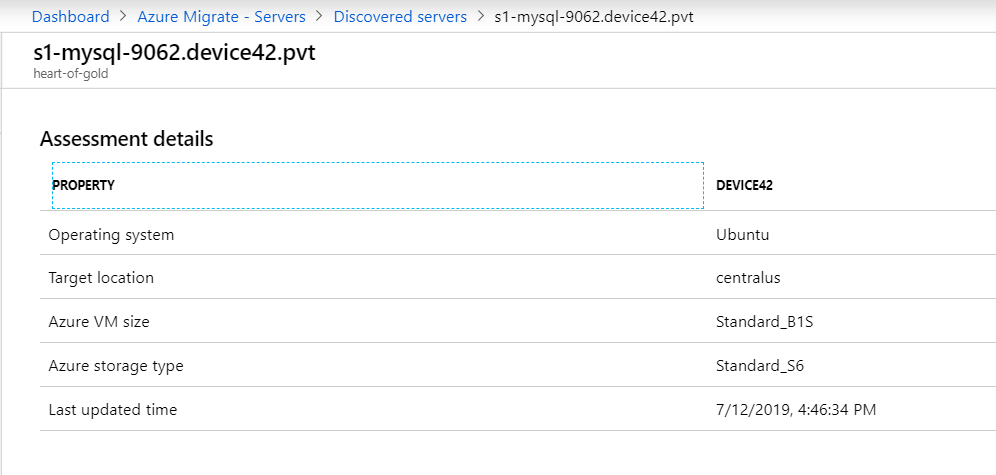 Device42 Assessment details in Azure Example
