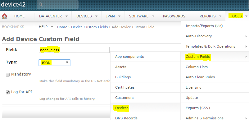 Add Device42 Custom Field