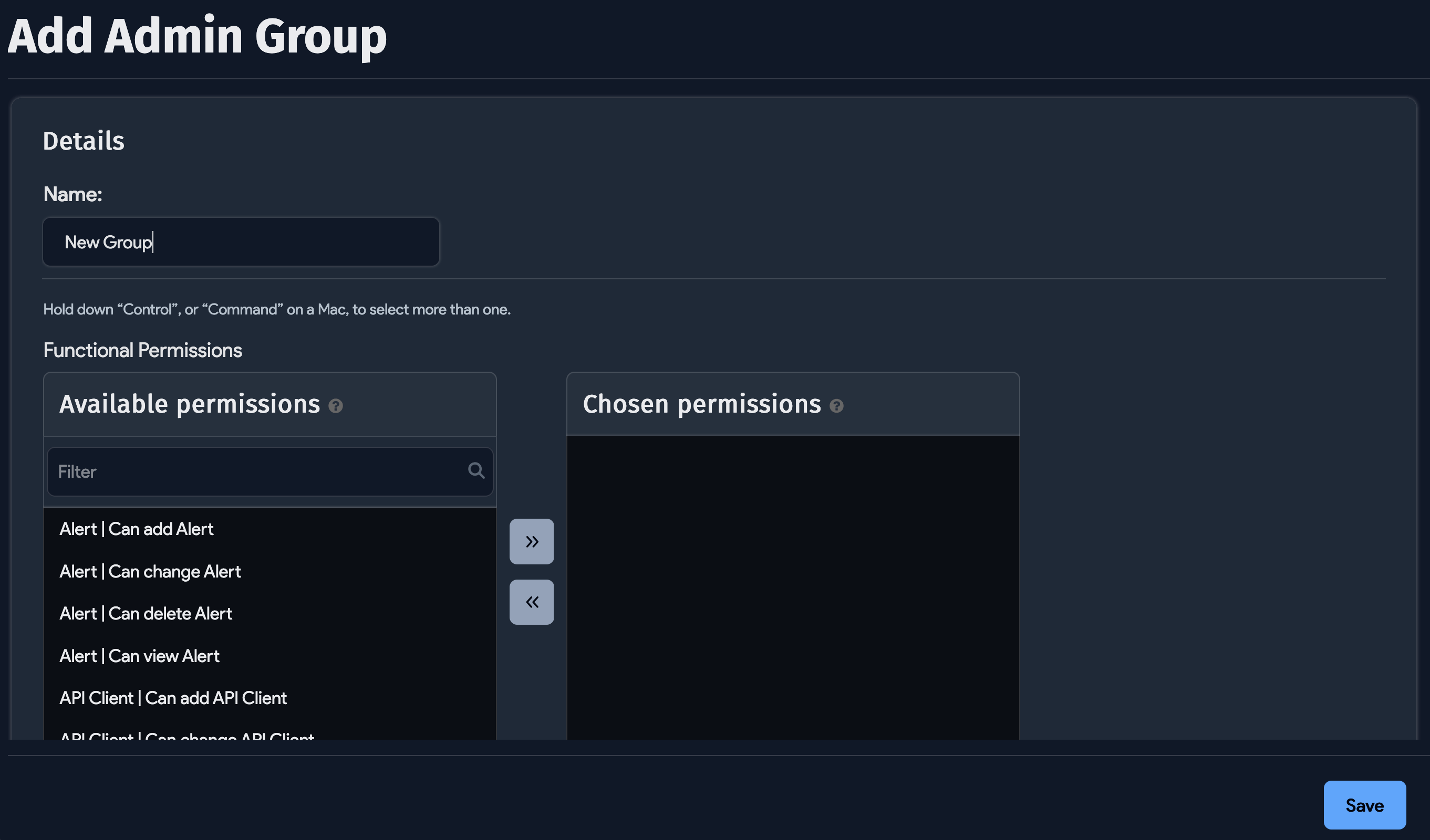 Create new Admin Groups