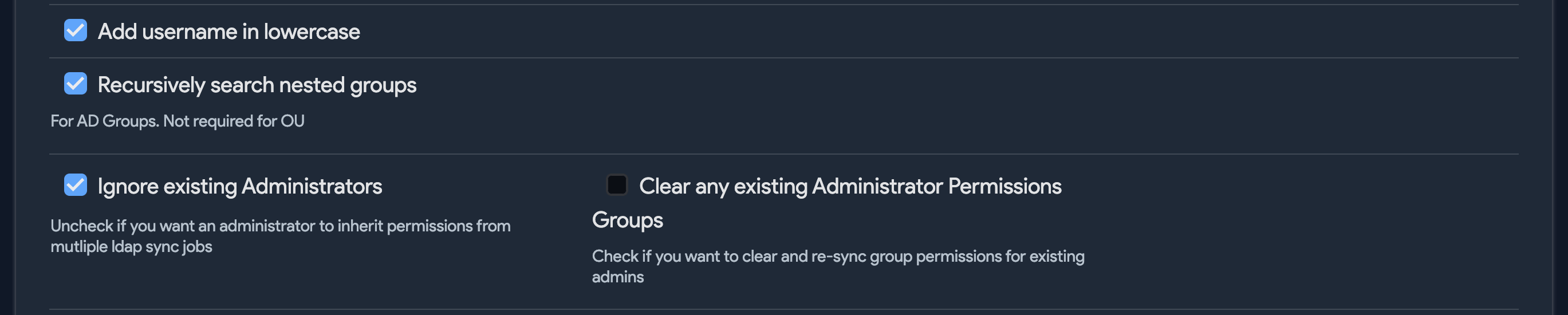 Administrator options