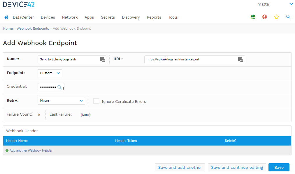 Add webhook endpoint for logging