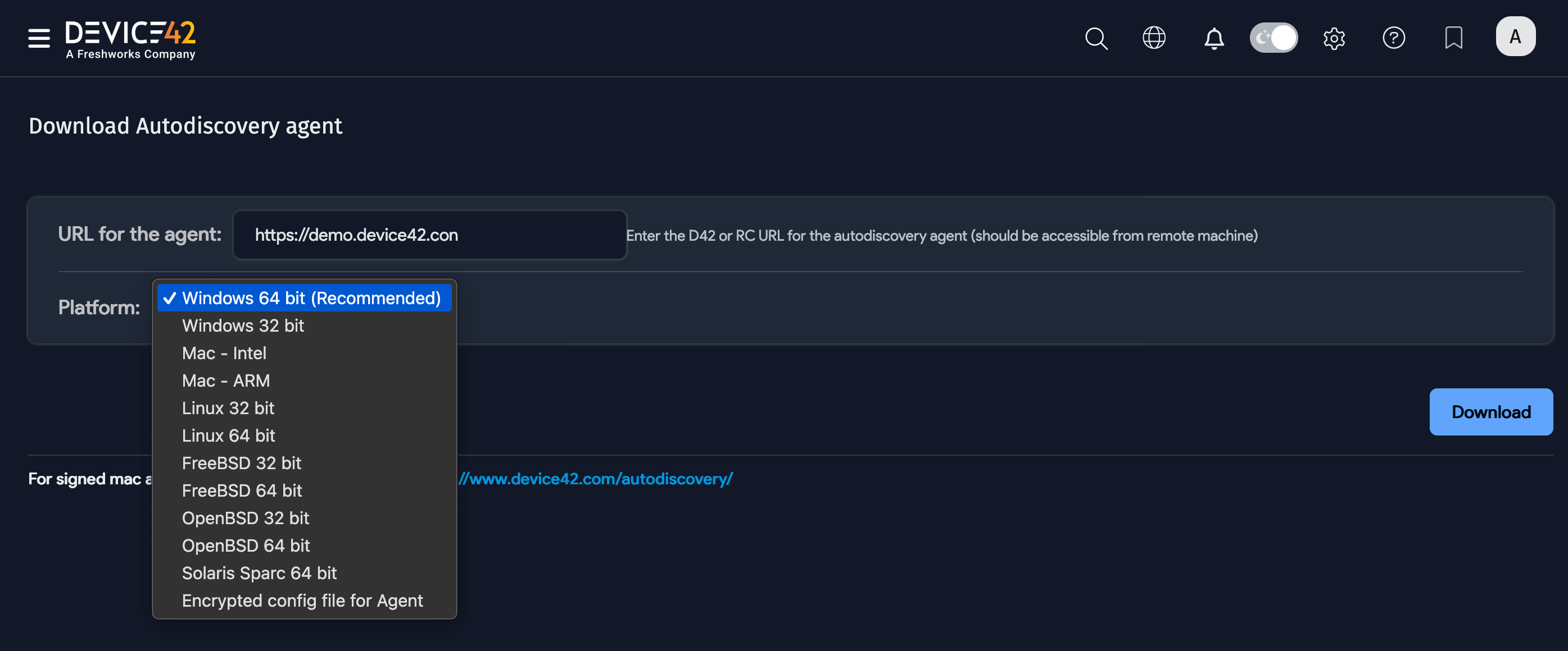 Download the autodiscovery agent