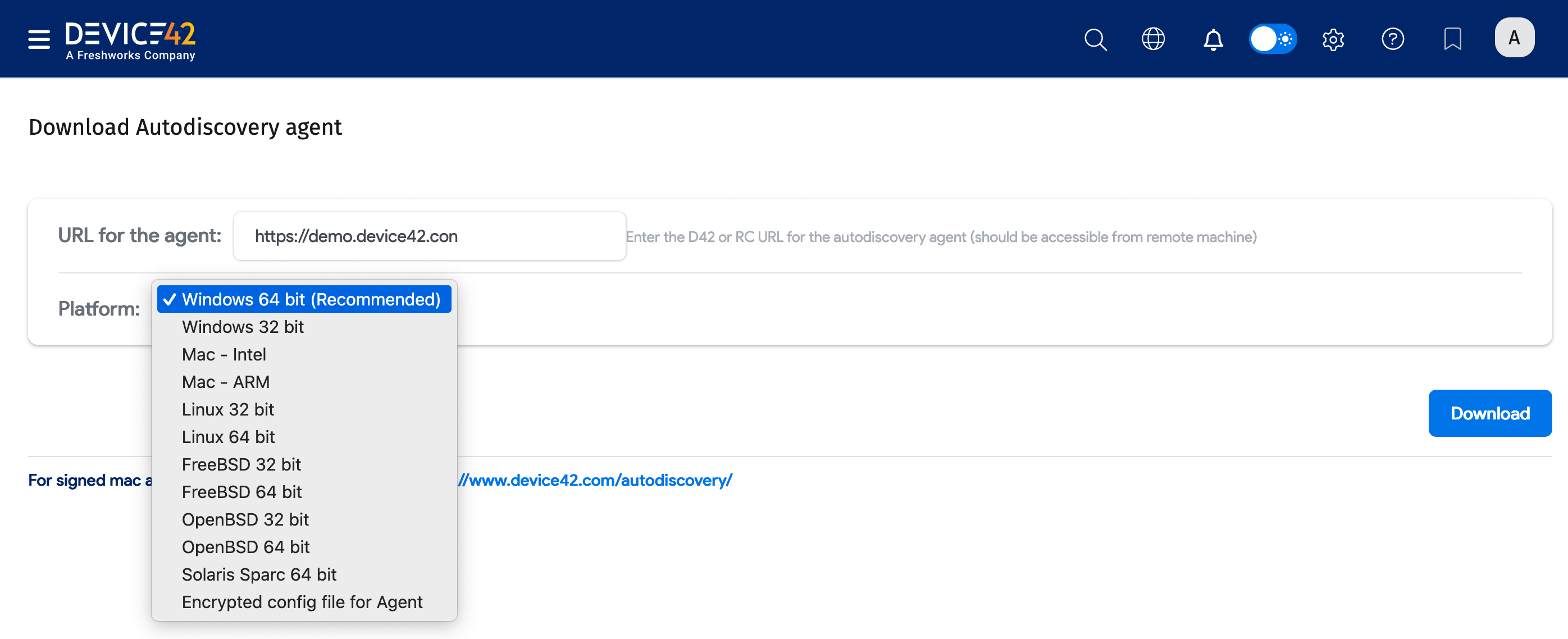 Download the autodiscovery agent