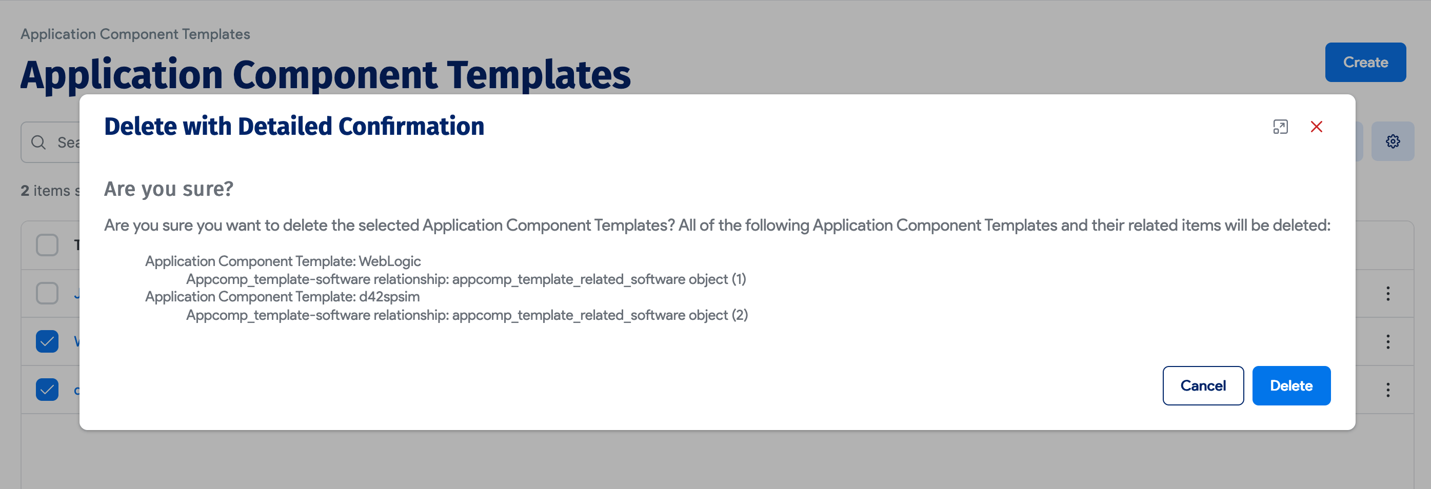 Delete confirmation dialog box