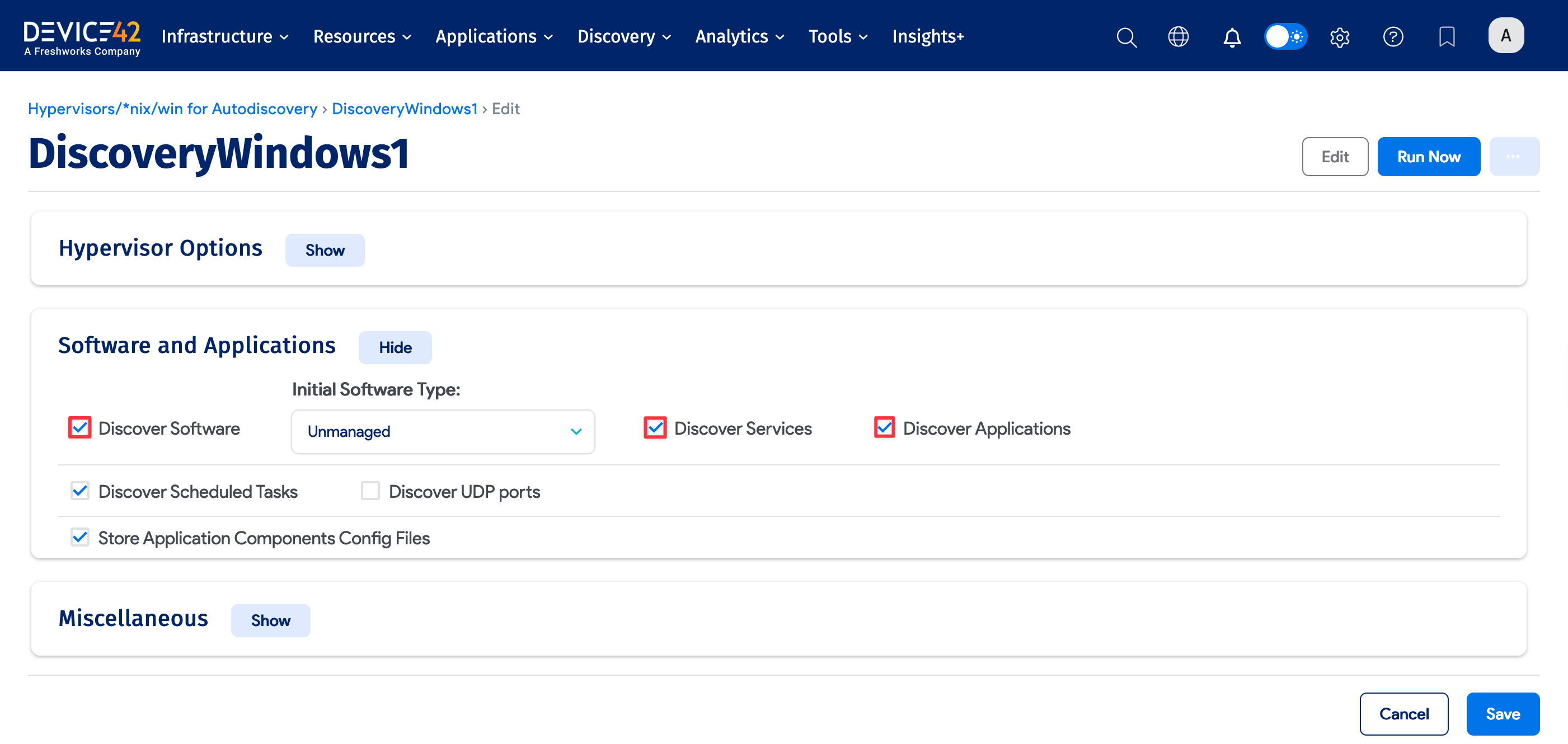 Autodiscovery Software and Applications options