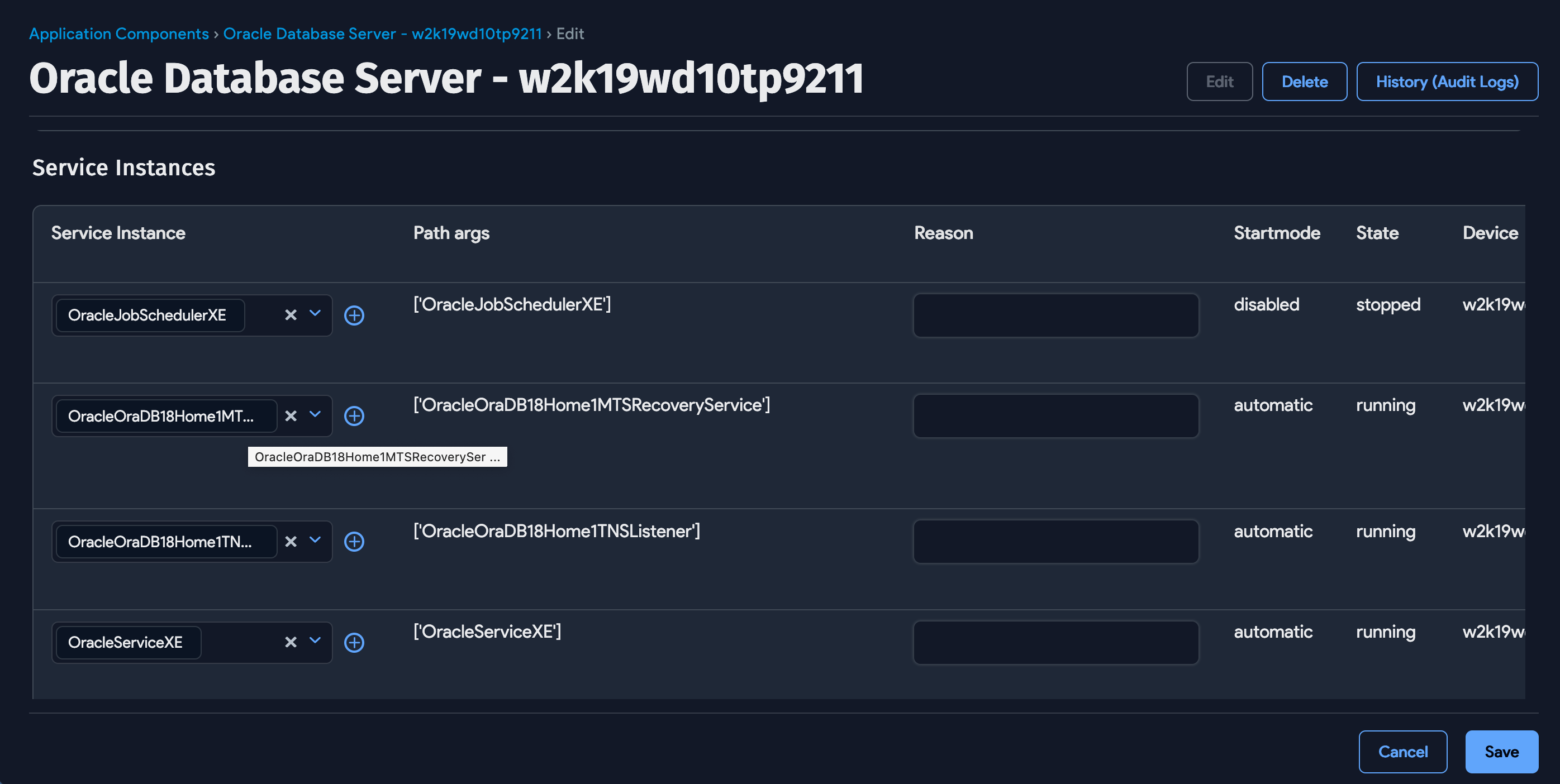 Editing the Application Component