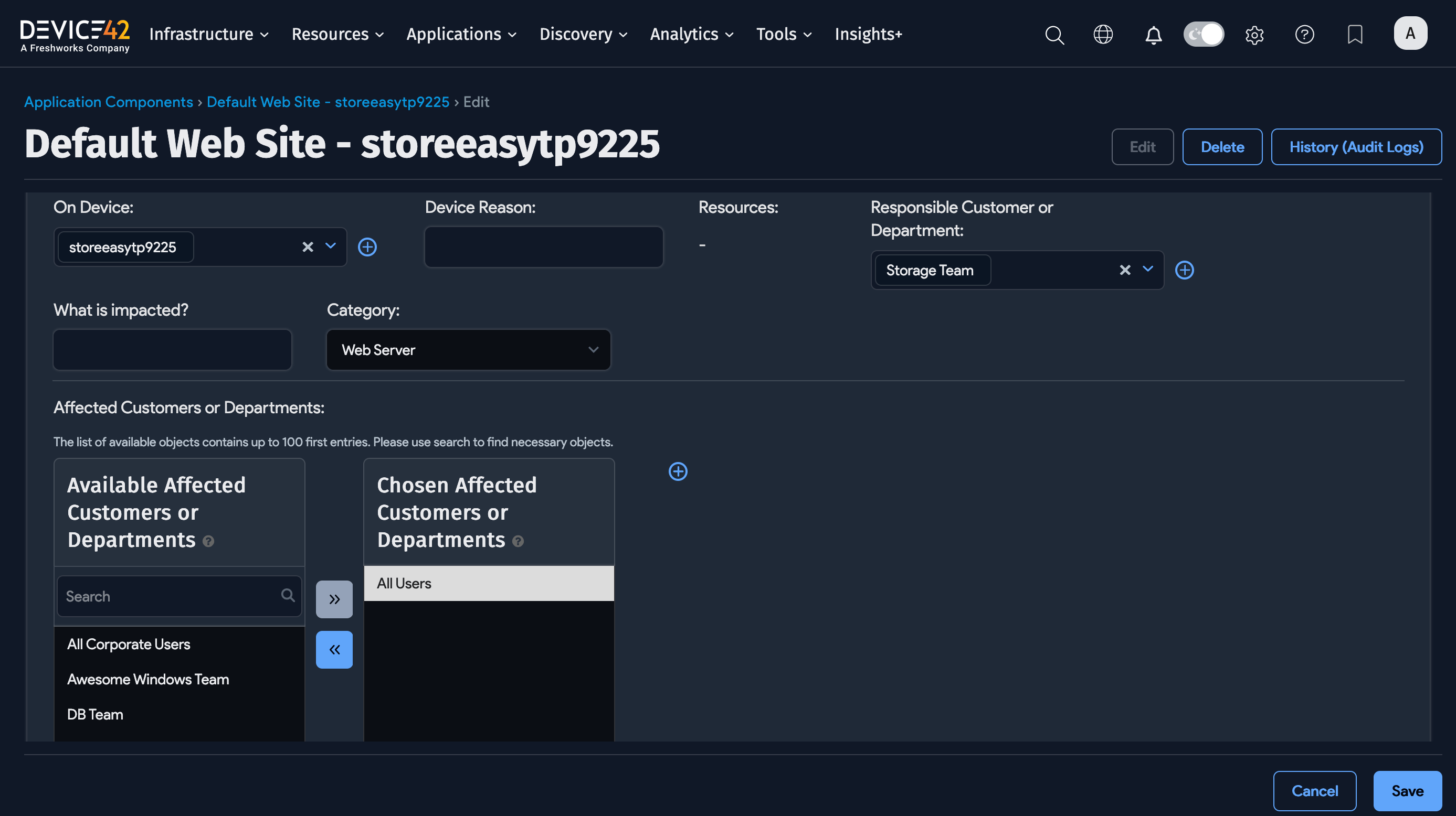 Add affected groups to Application Component