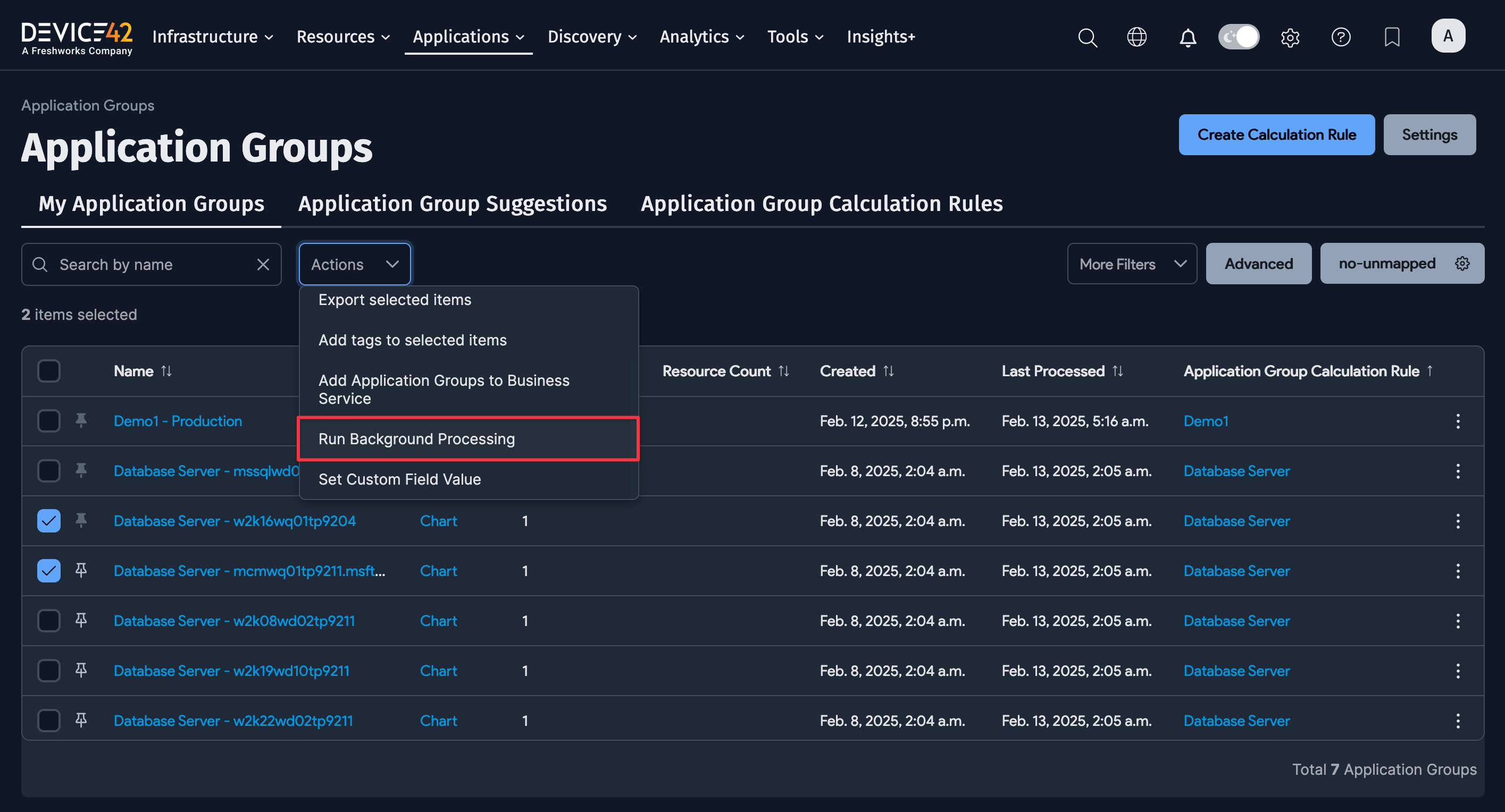 Bulk run Application Groups