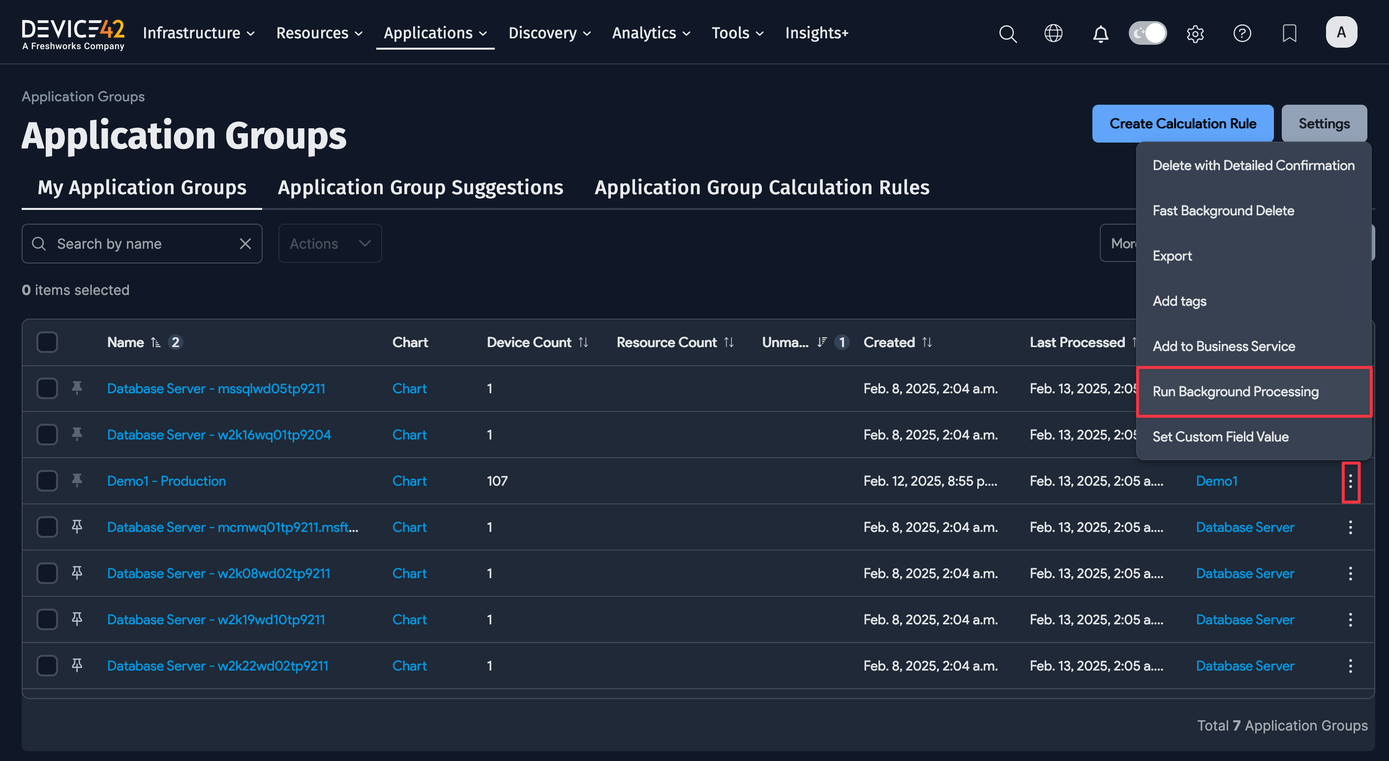 Run Application Group from the ellipsis menu