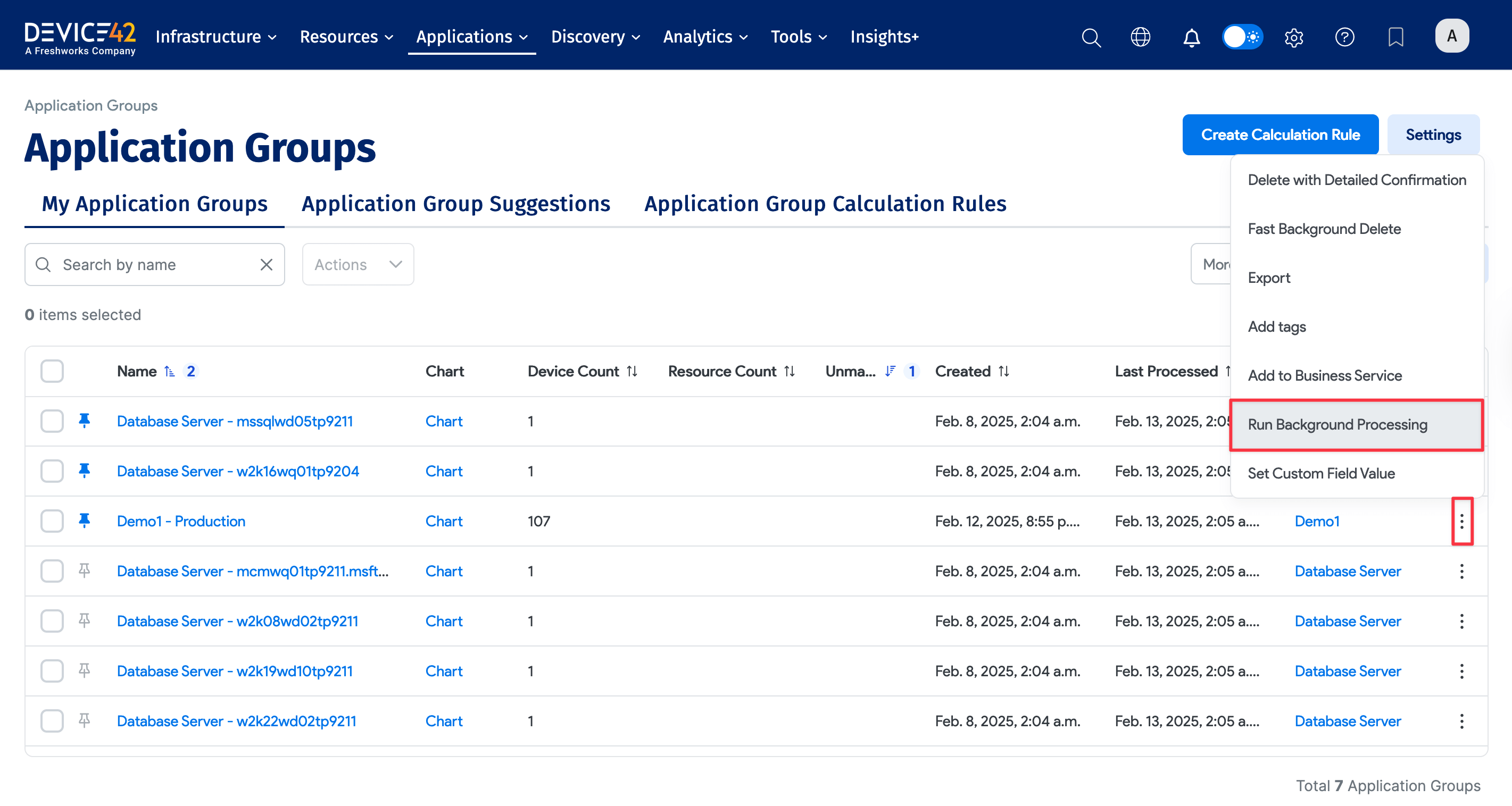 Run Application Group from the ellipsis menu