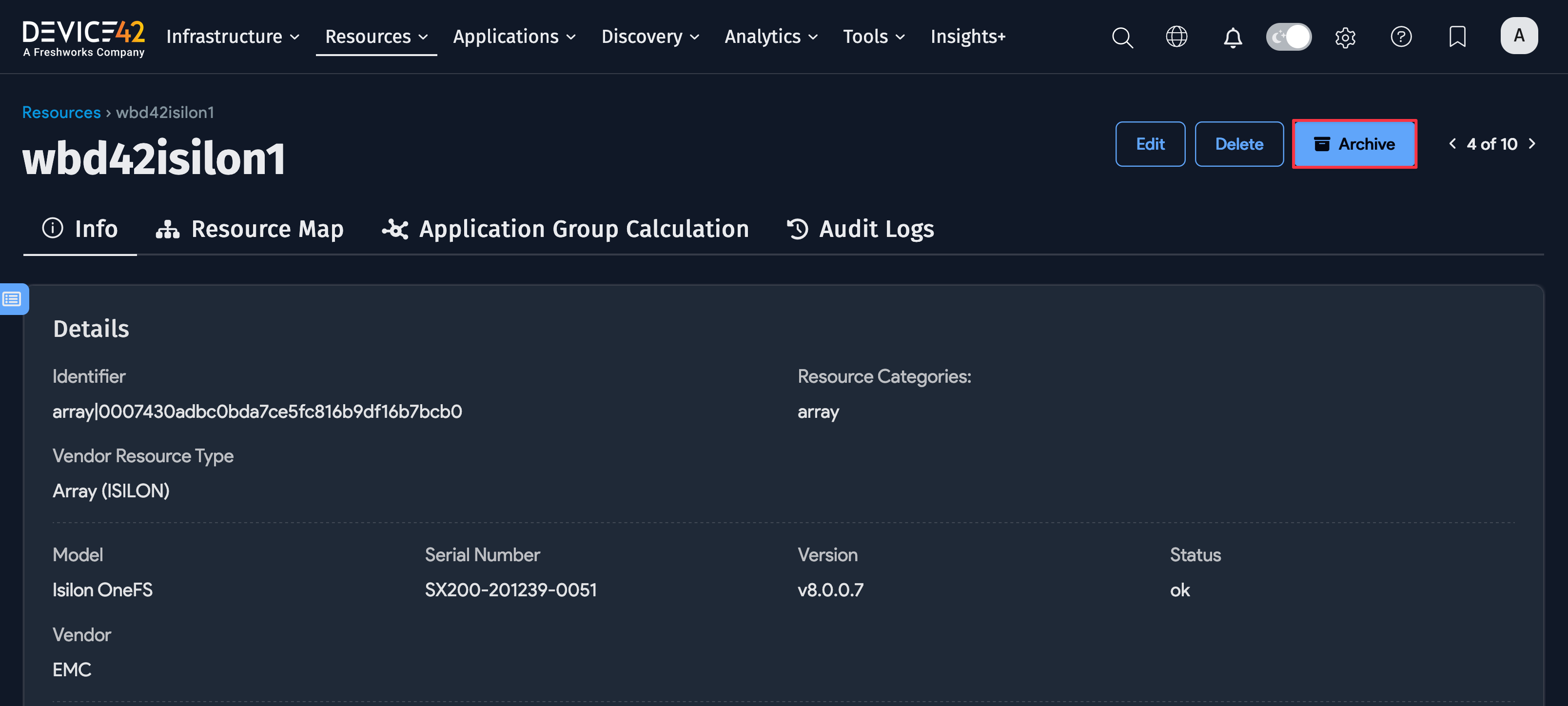 Resource archive button
