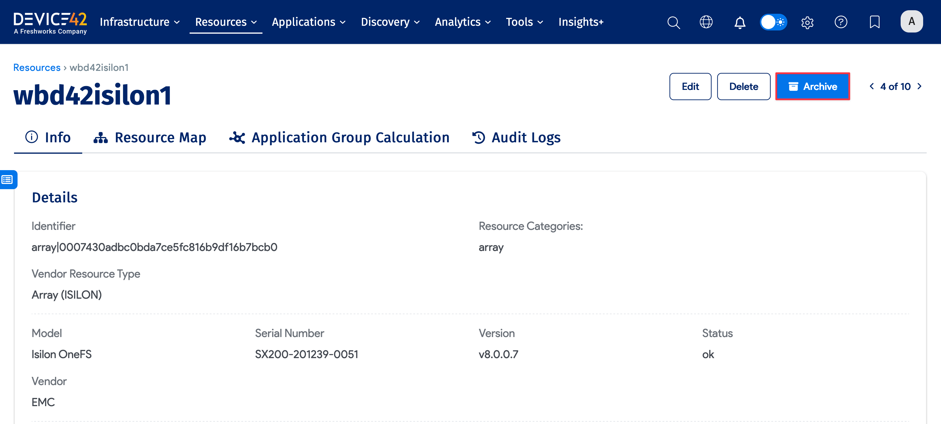 Resource archive button
