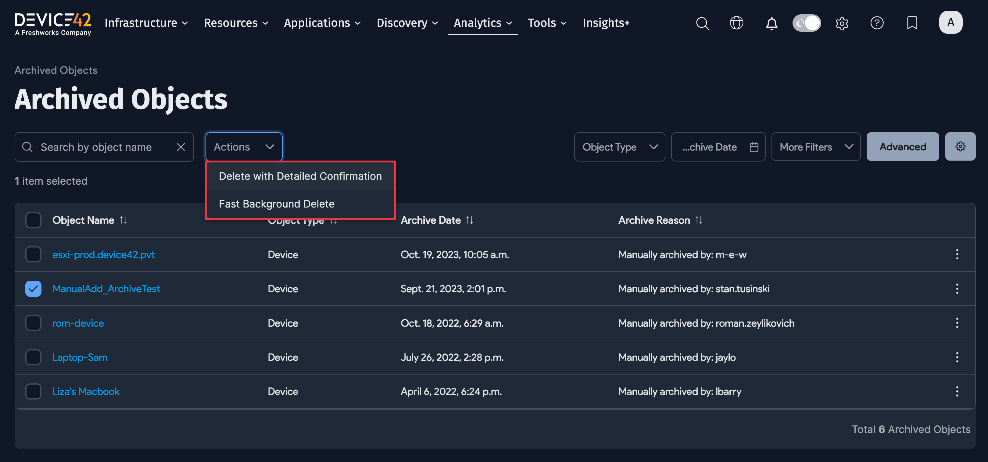 Delete archived object