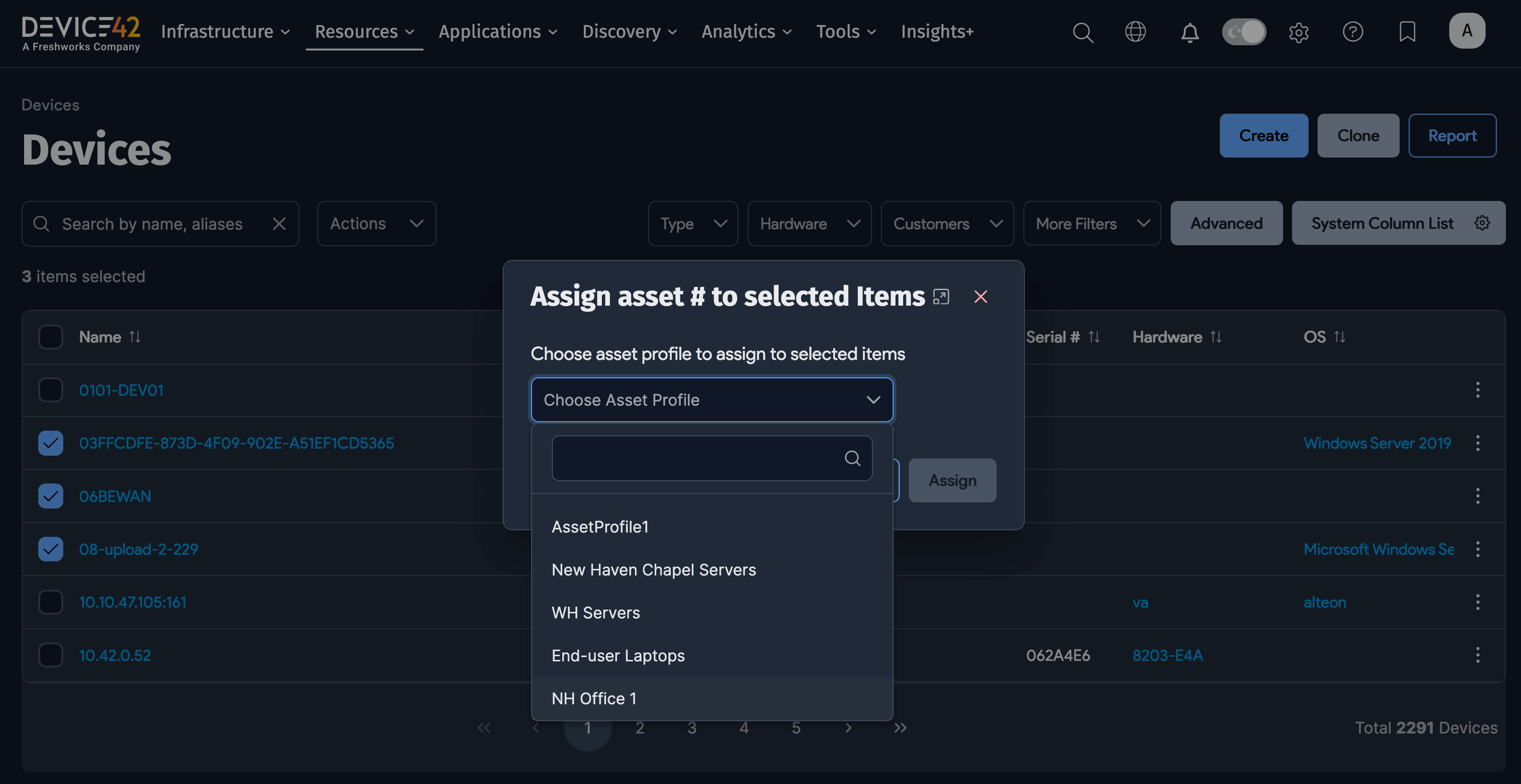 Asset profile selection