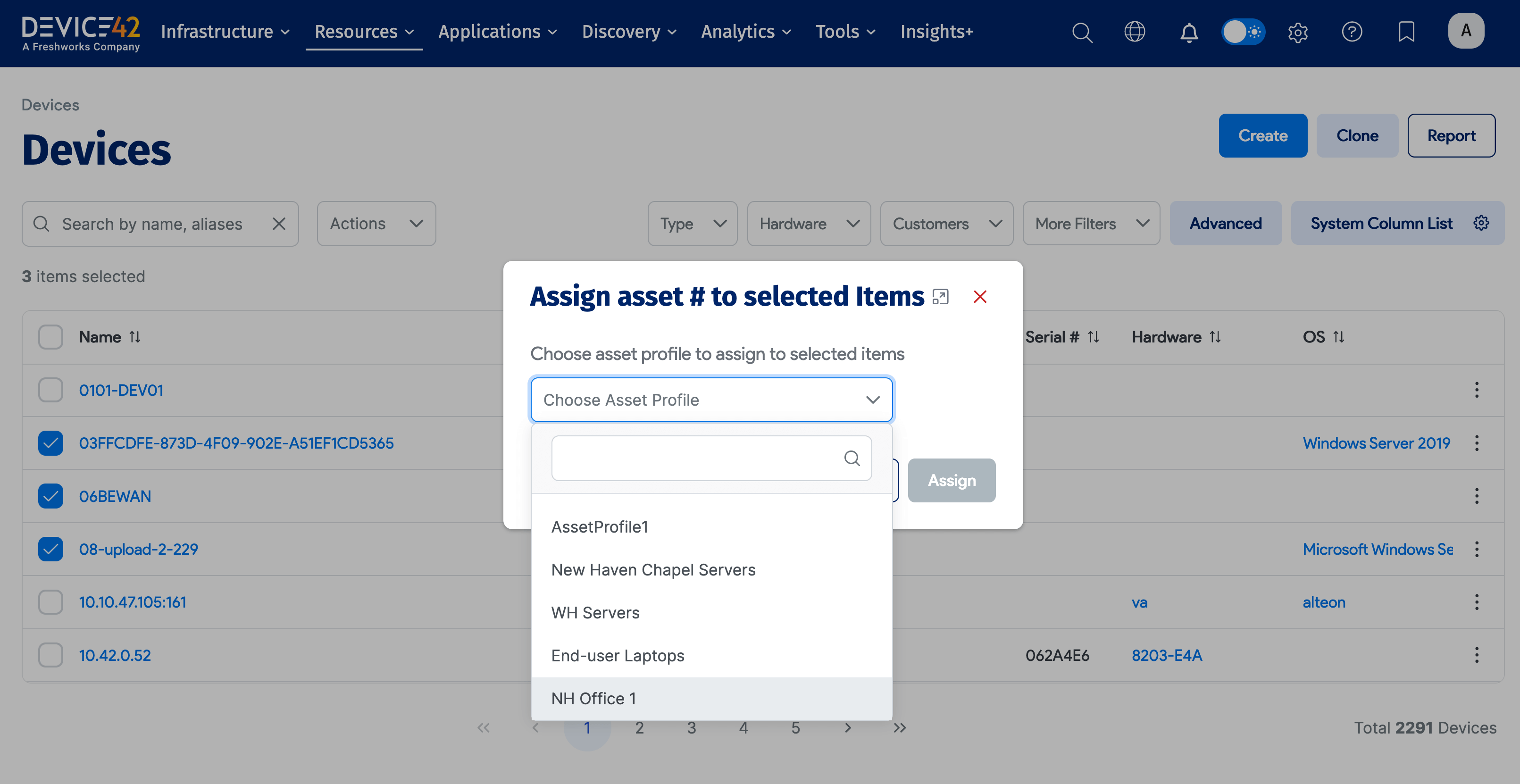 Asset profile selection