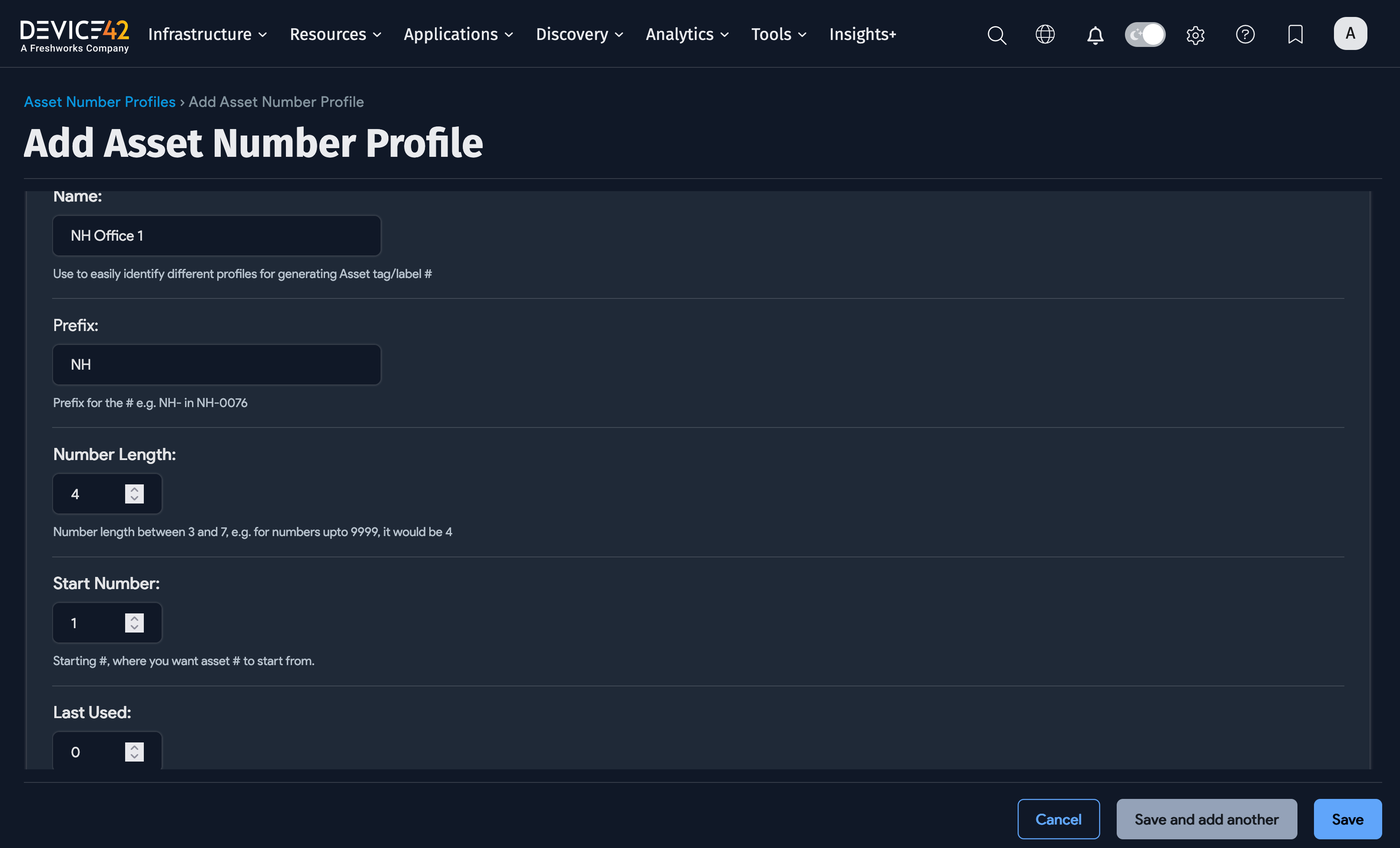 Creating asset number profiles