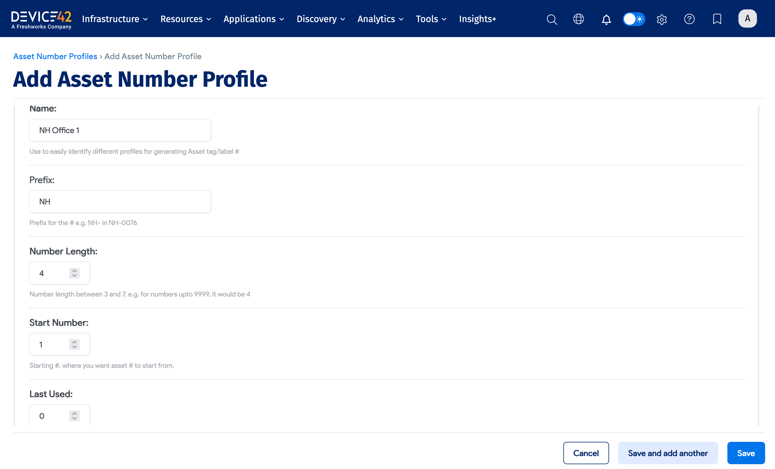 Creating asset number profiles