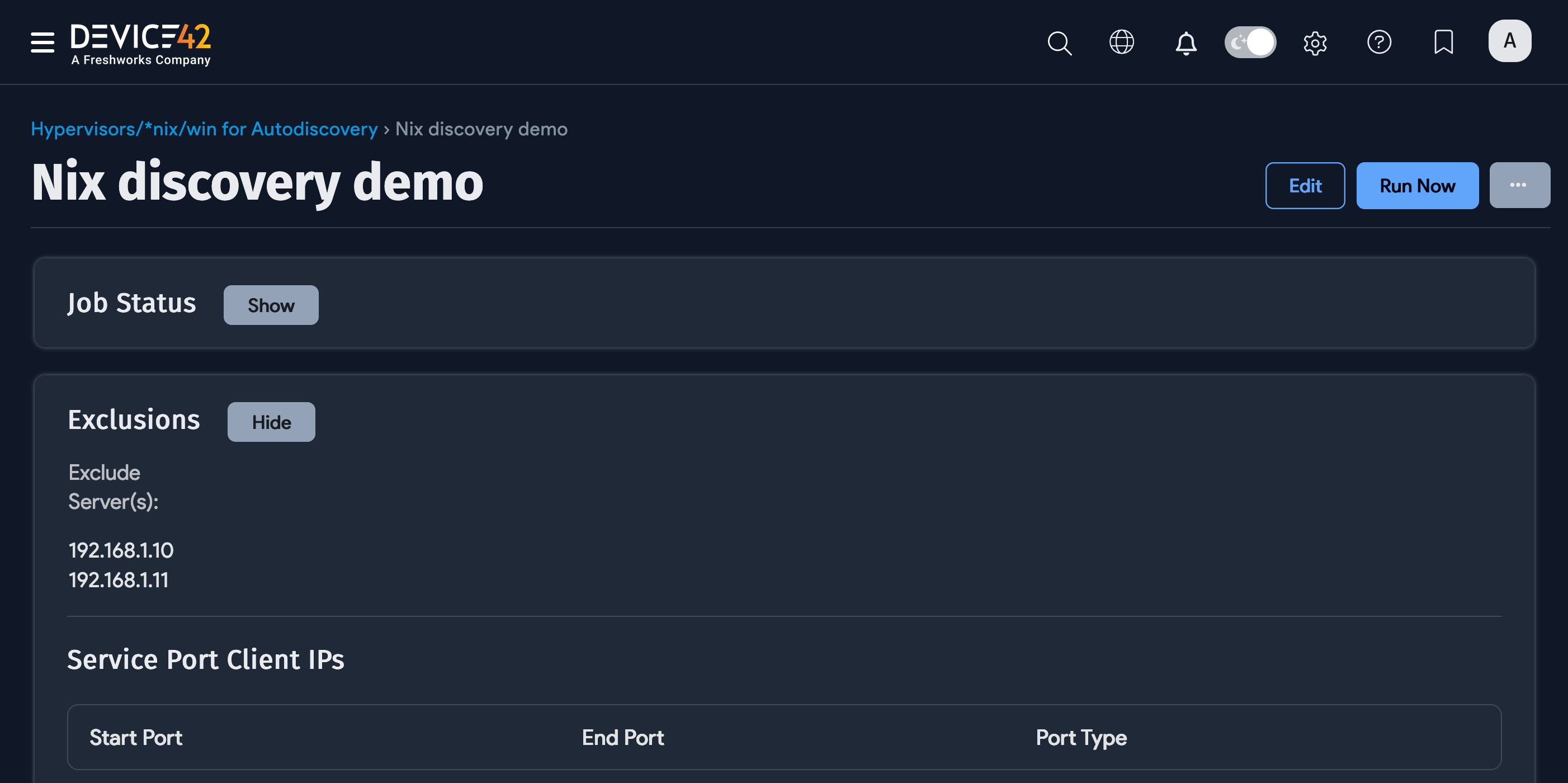 Exclude server(s) box in discovery job