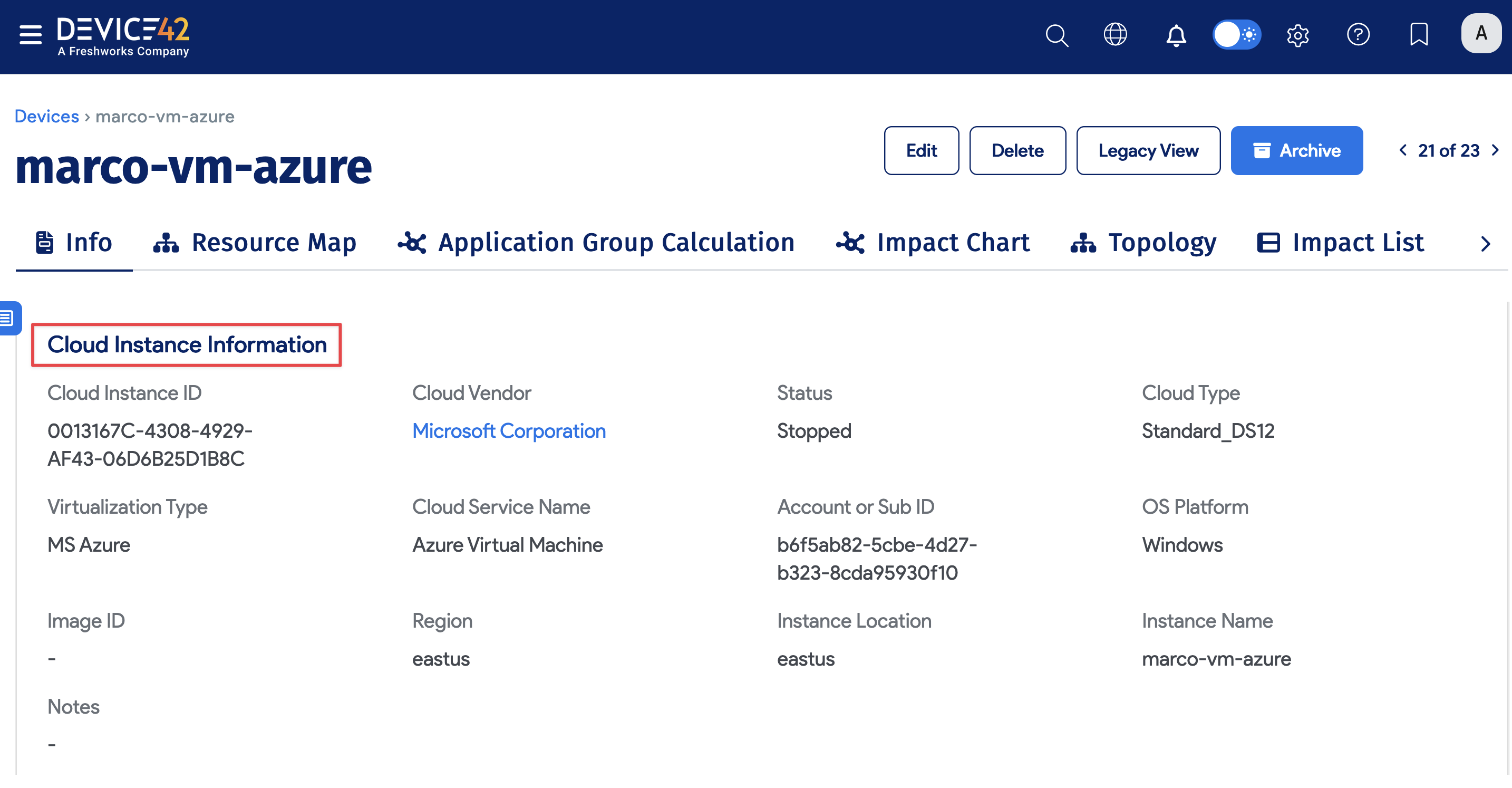 Cloud instance information