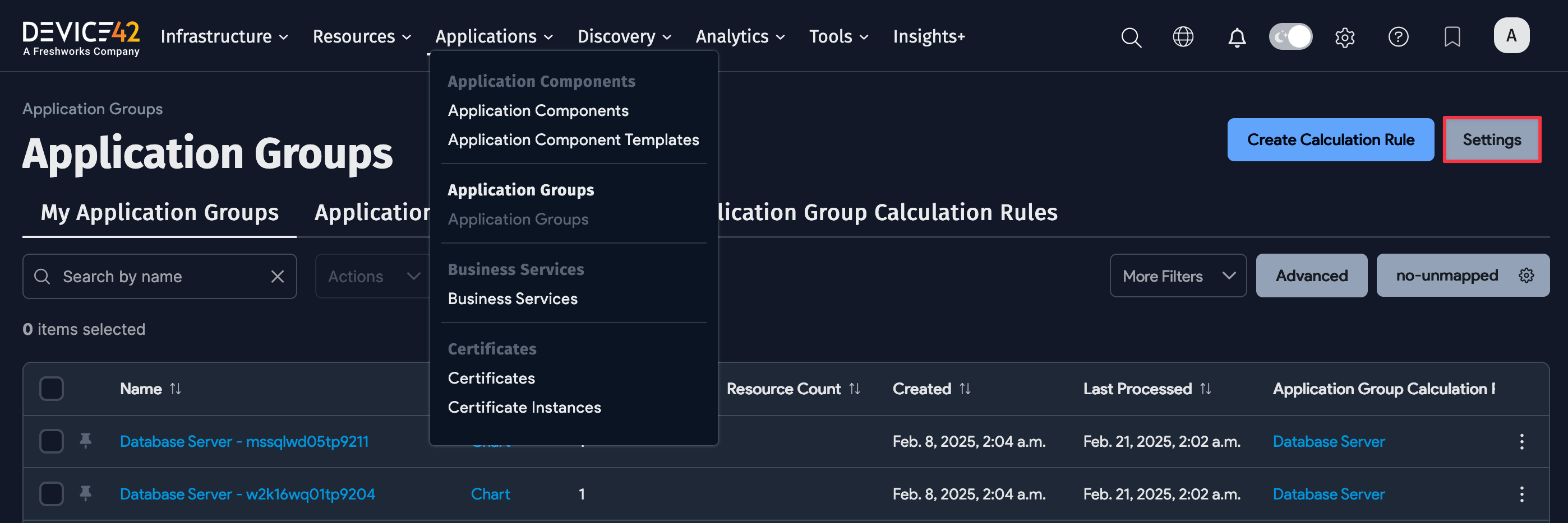 Application Groups Settings