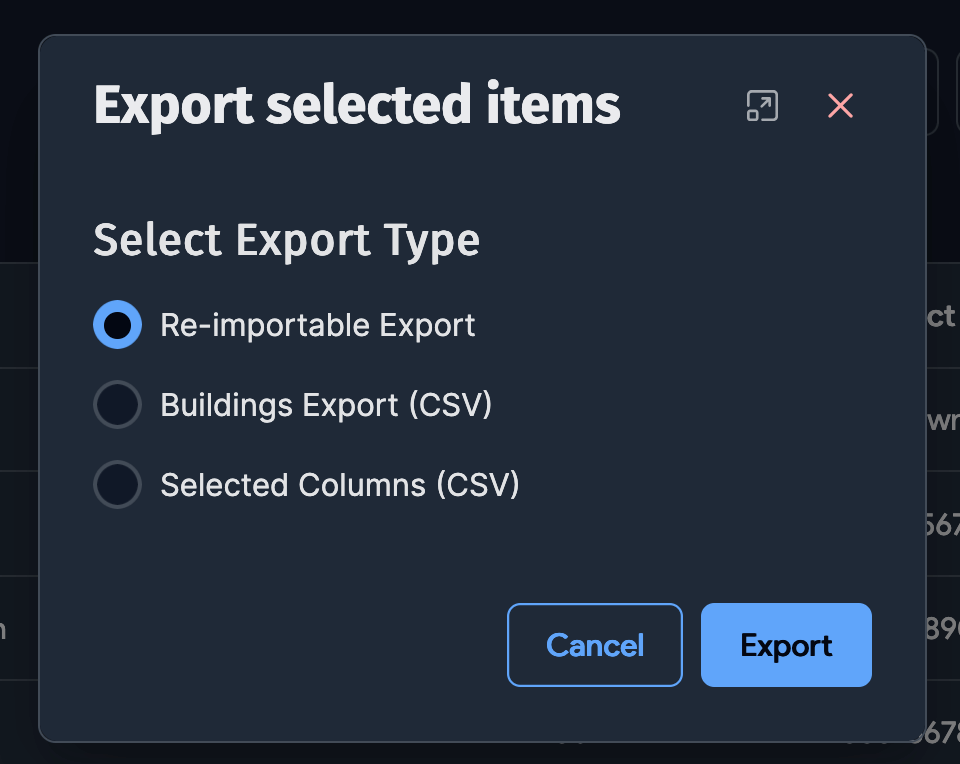 Export options