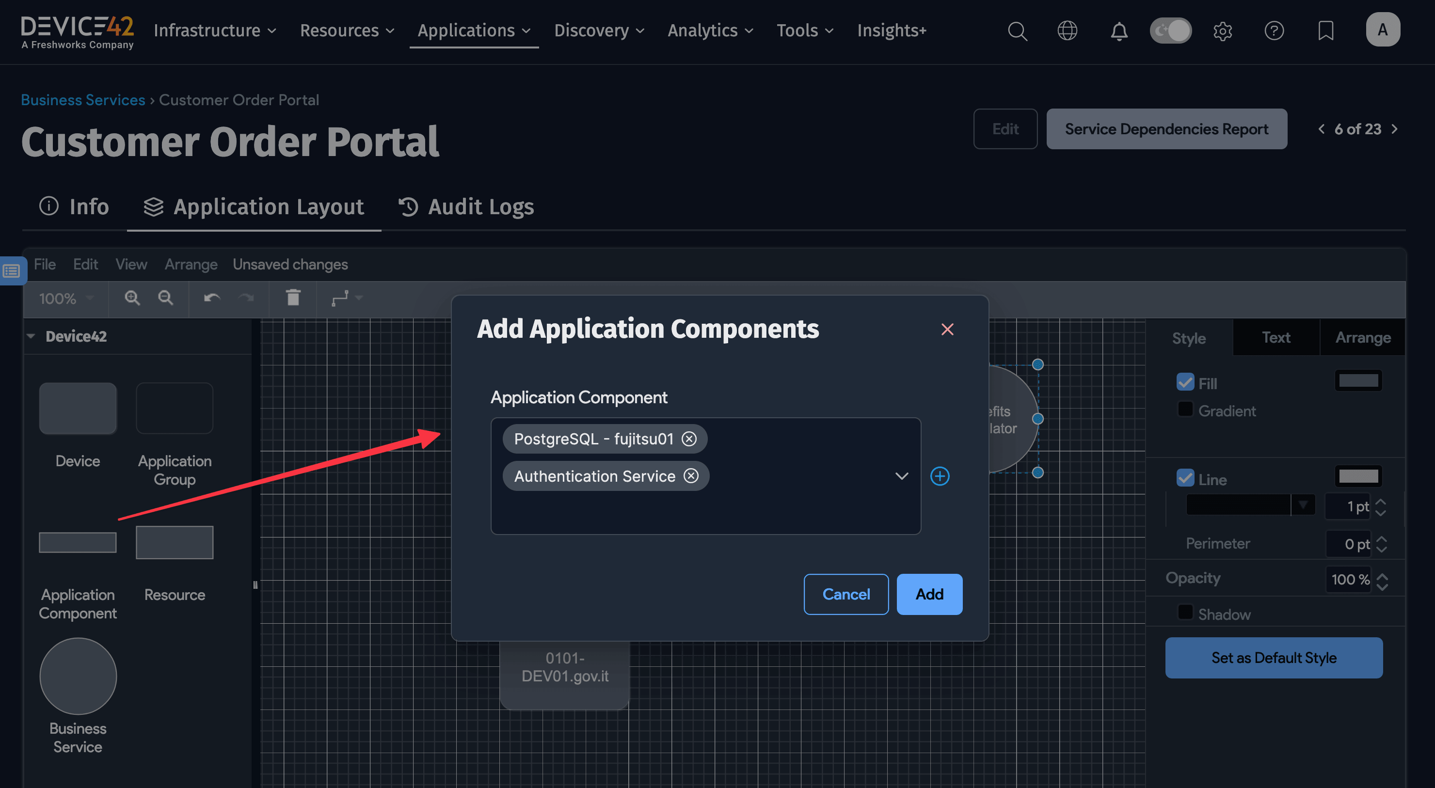 Application Component add box