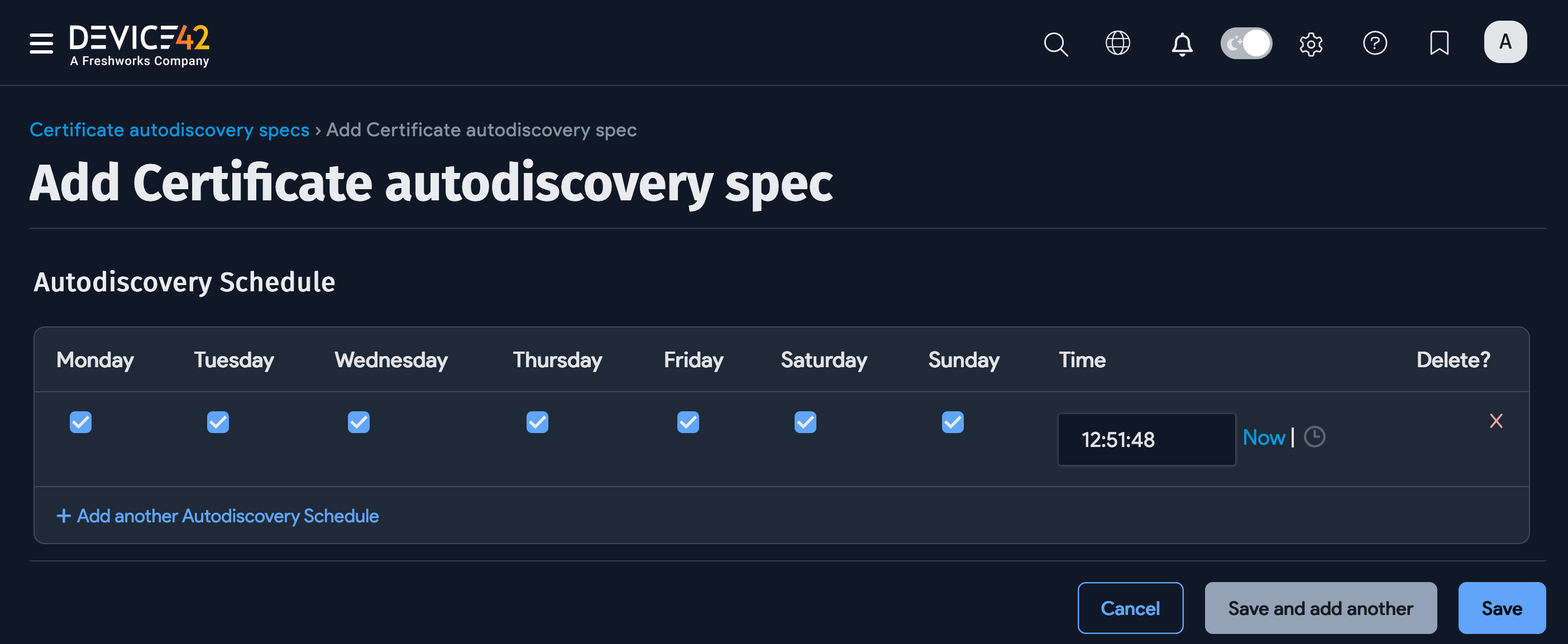 Add new certificate autodiscovery job schedule