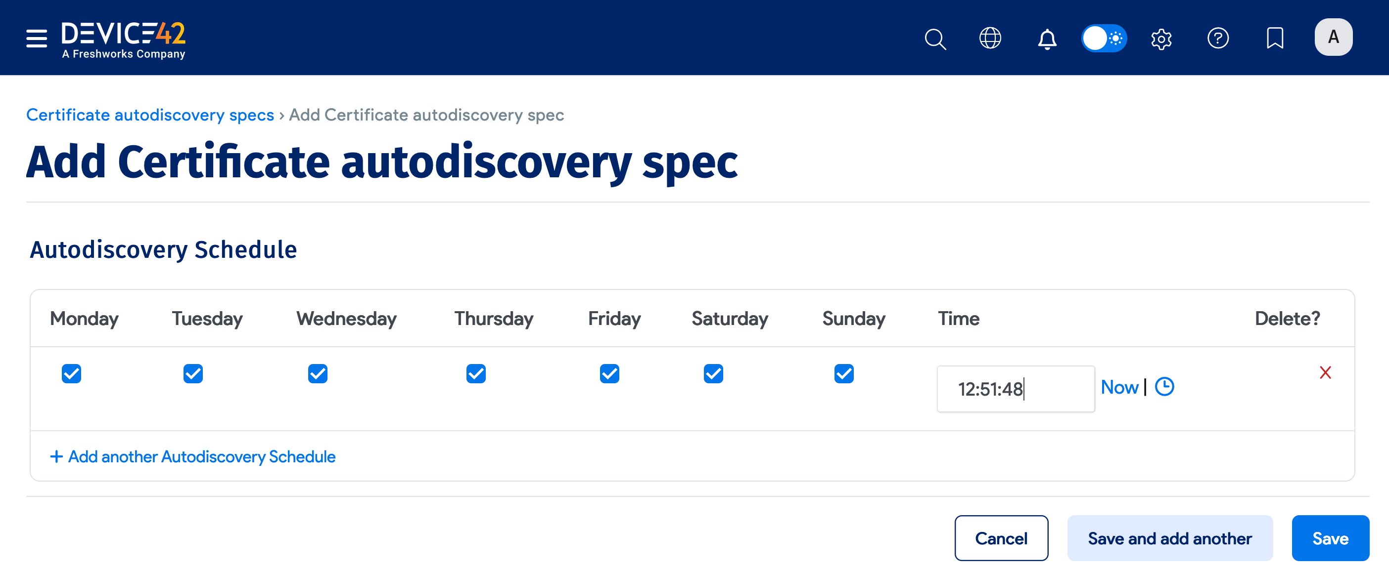 Add new certificate autodiscovery job schedule