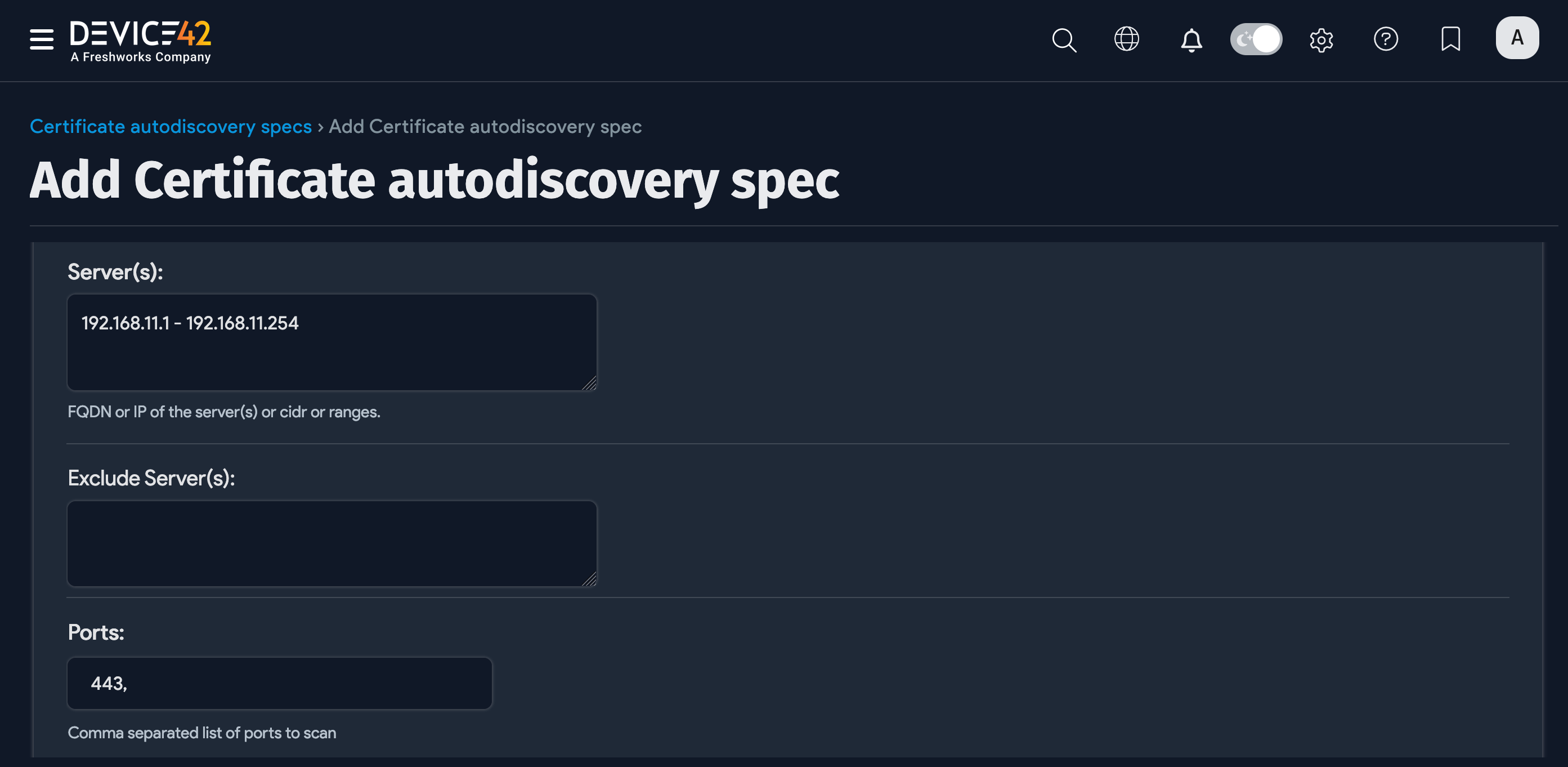 Add new certificate autodiscovery job