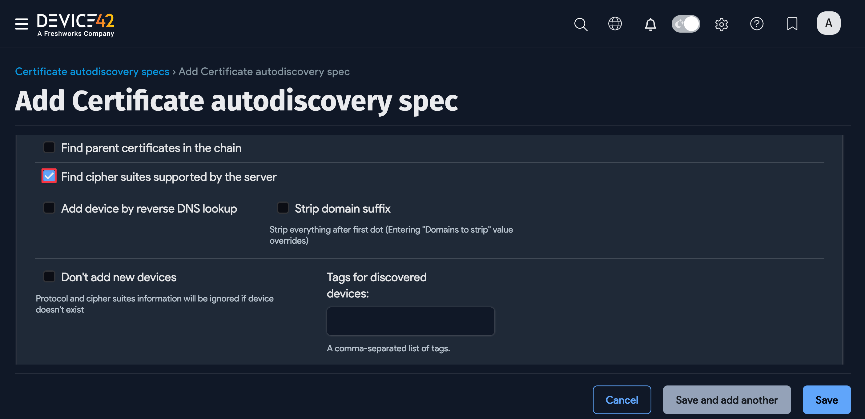 Cipher suites option