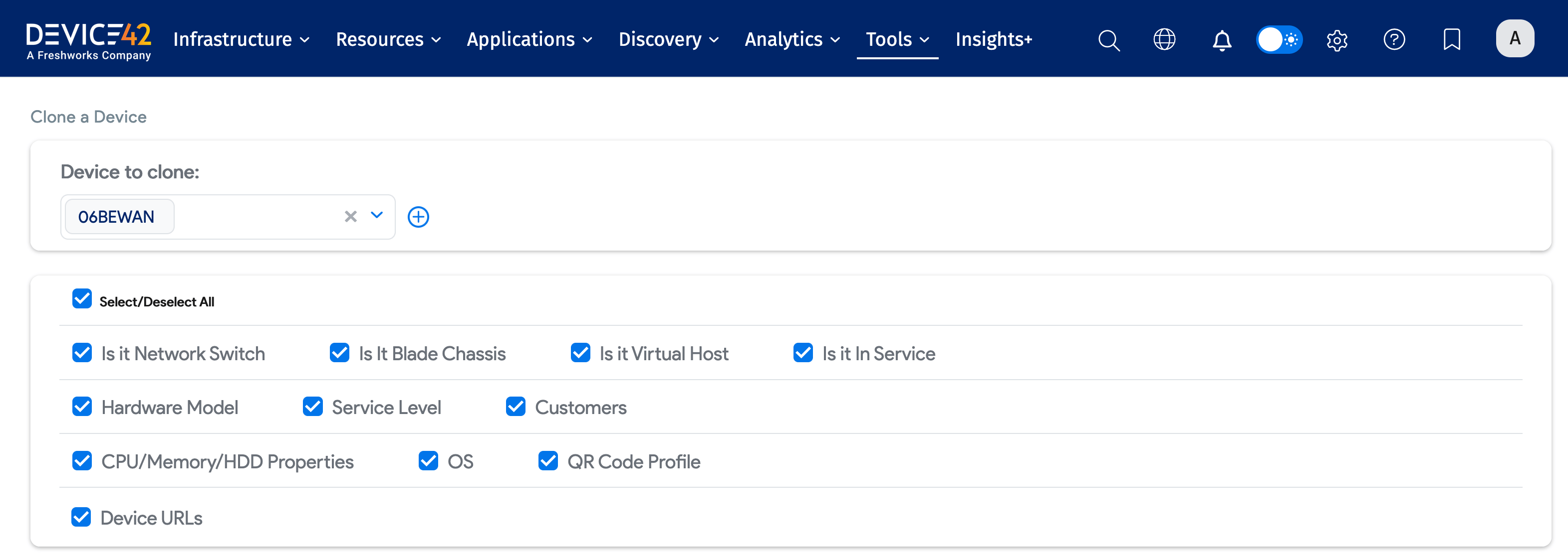 Device clone name and properties
