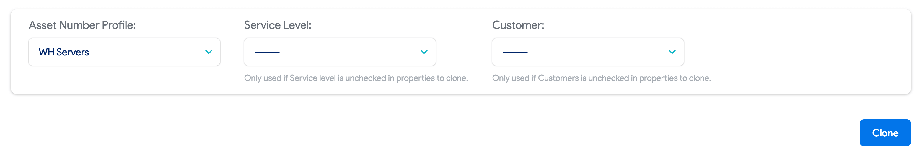 Additional properties and Clone button