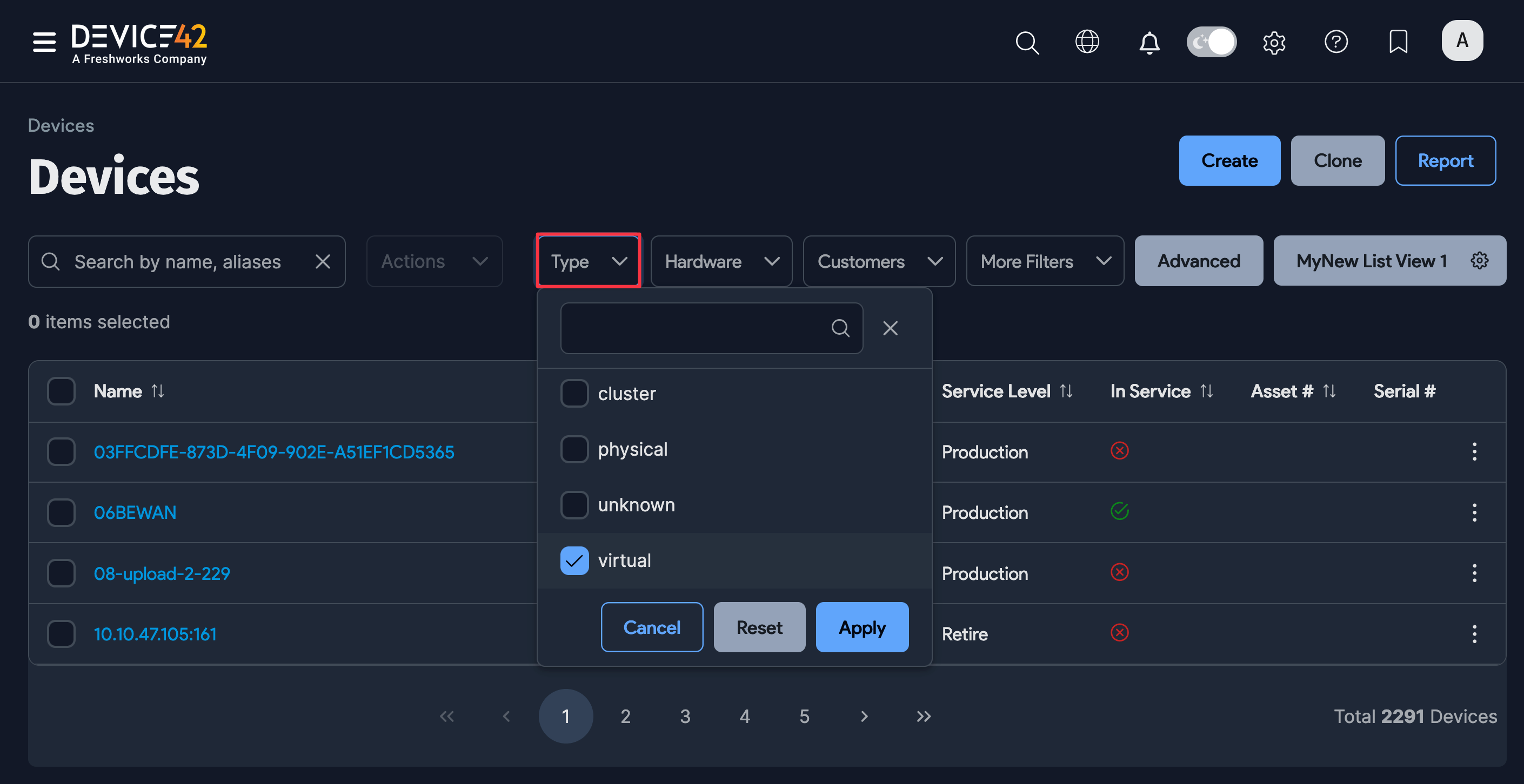 Filter Virtual devices
