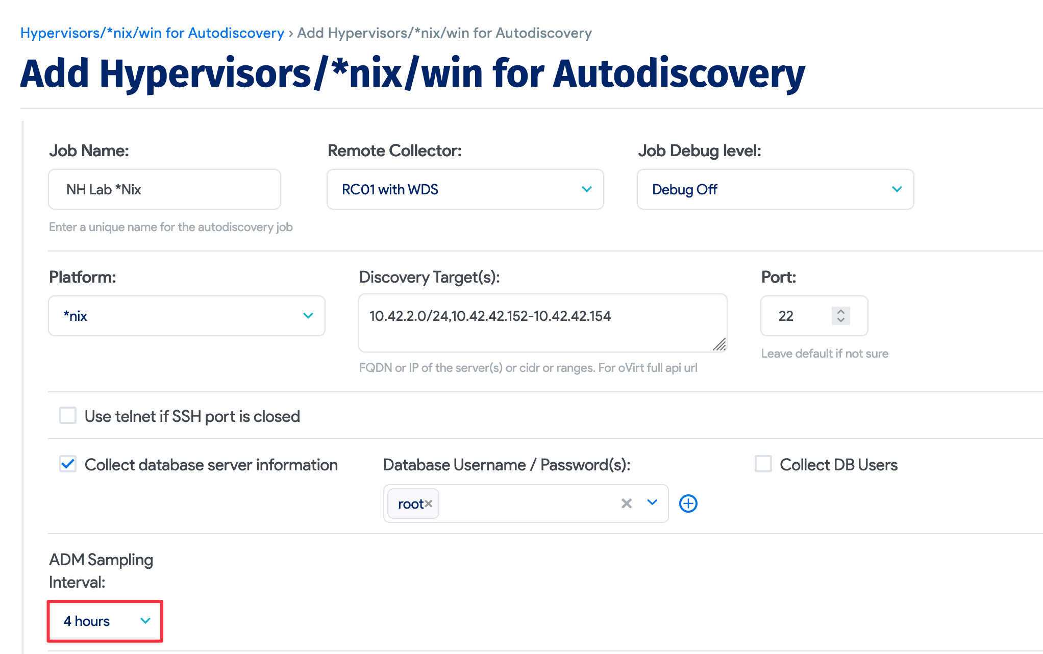 *nix autodiscovery job with ADM sampling interval