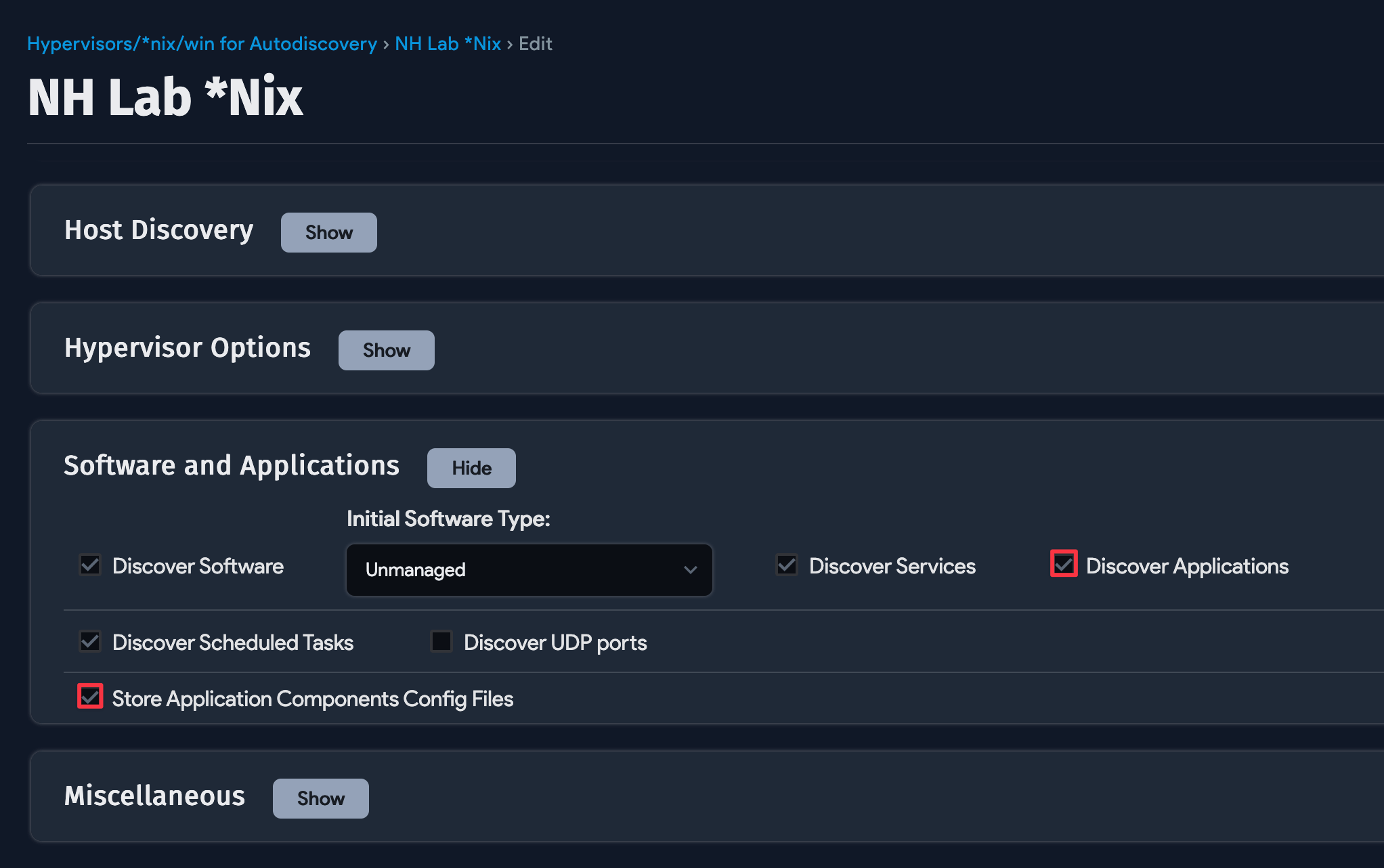 Software and Application section of *nix autodiscovery job