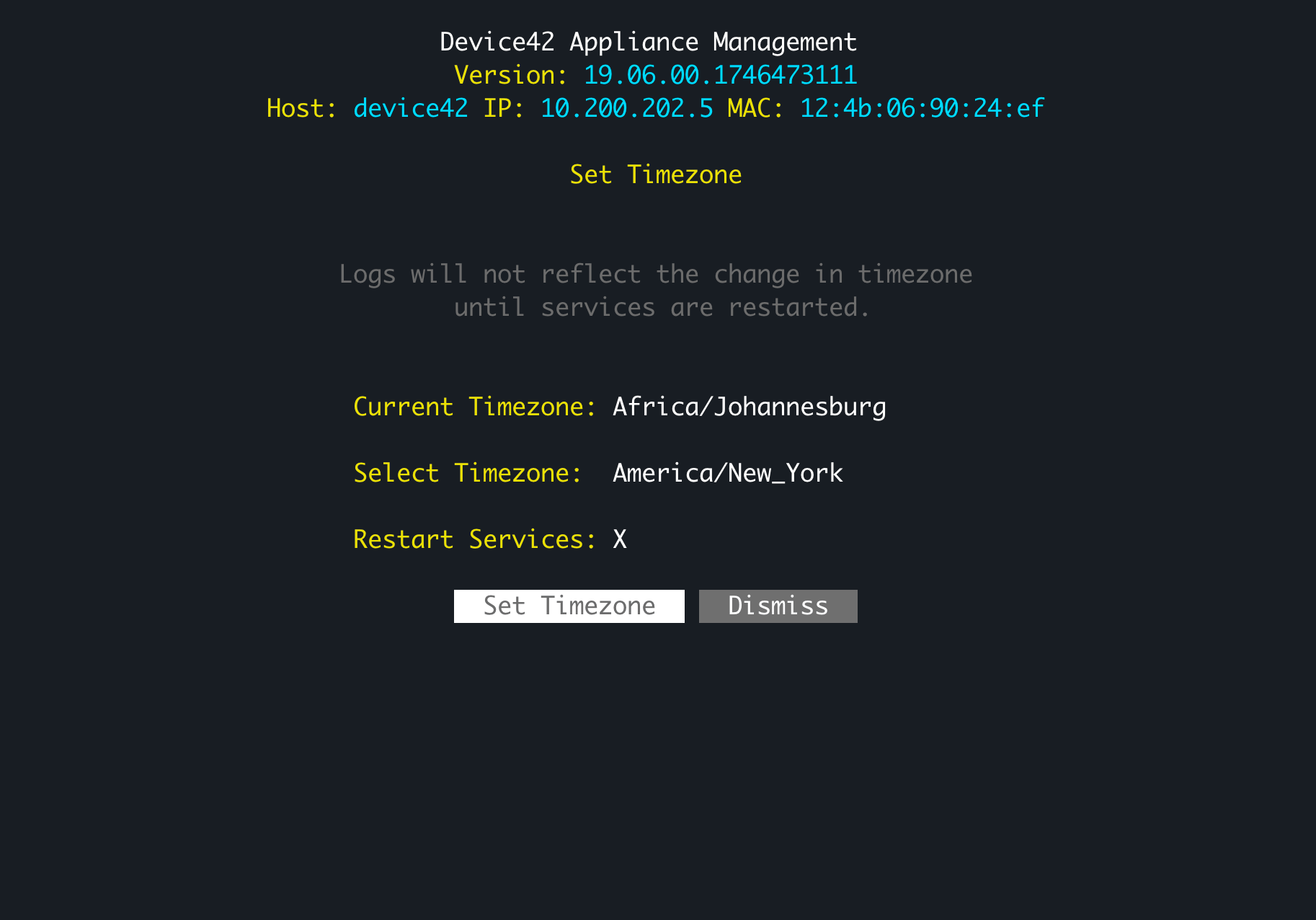 Update OS TZ from D42 console