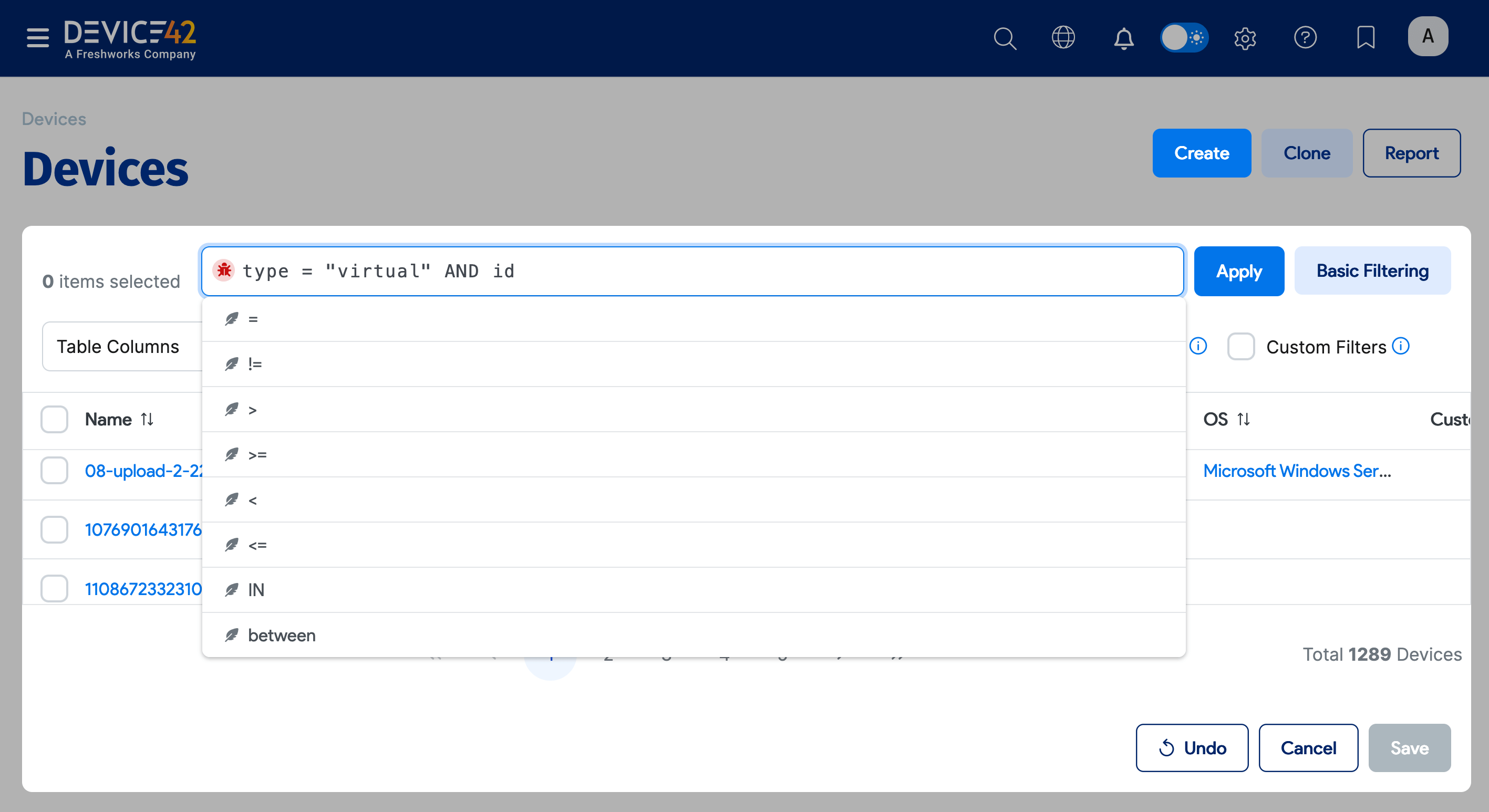 Advanced filter text box