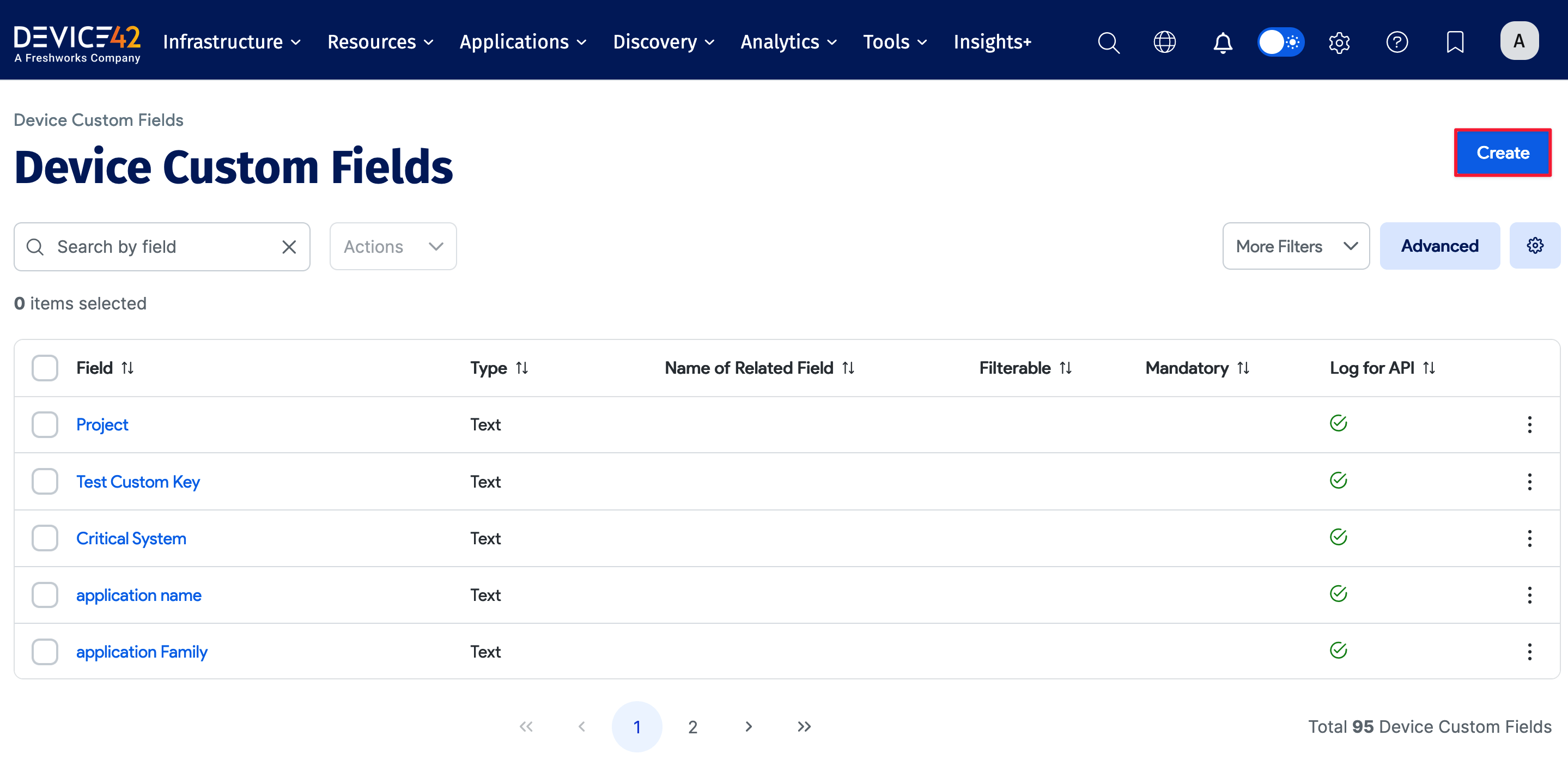 Custom fields device list view
