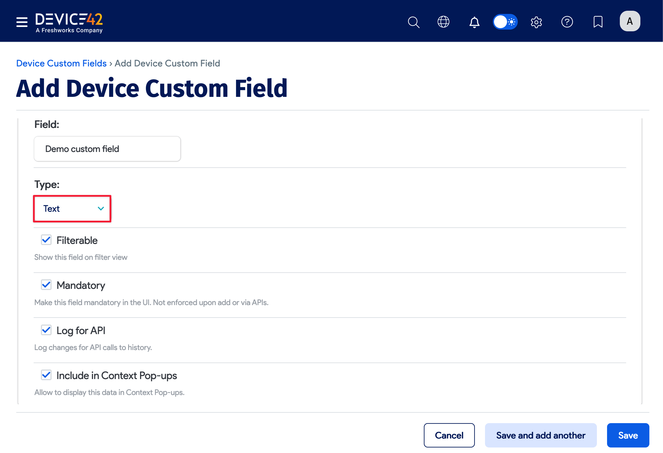 Create a new custom field