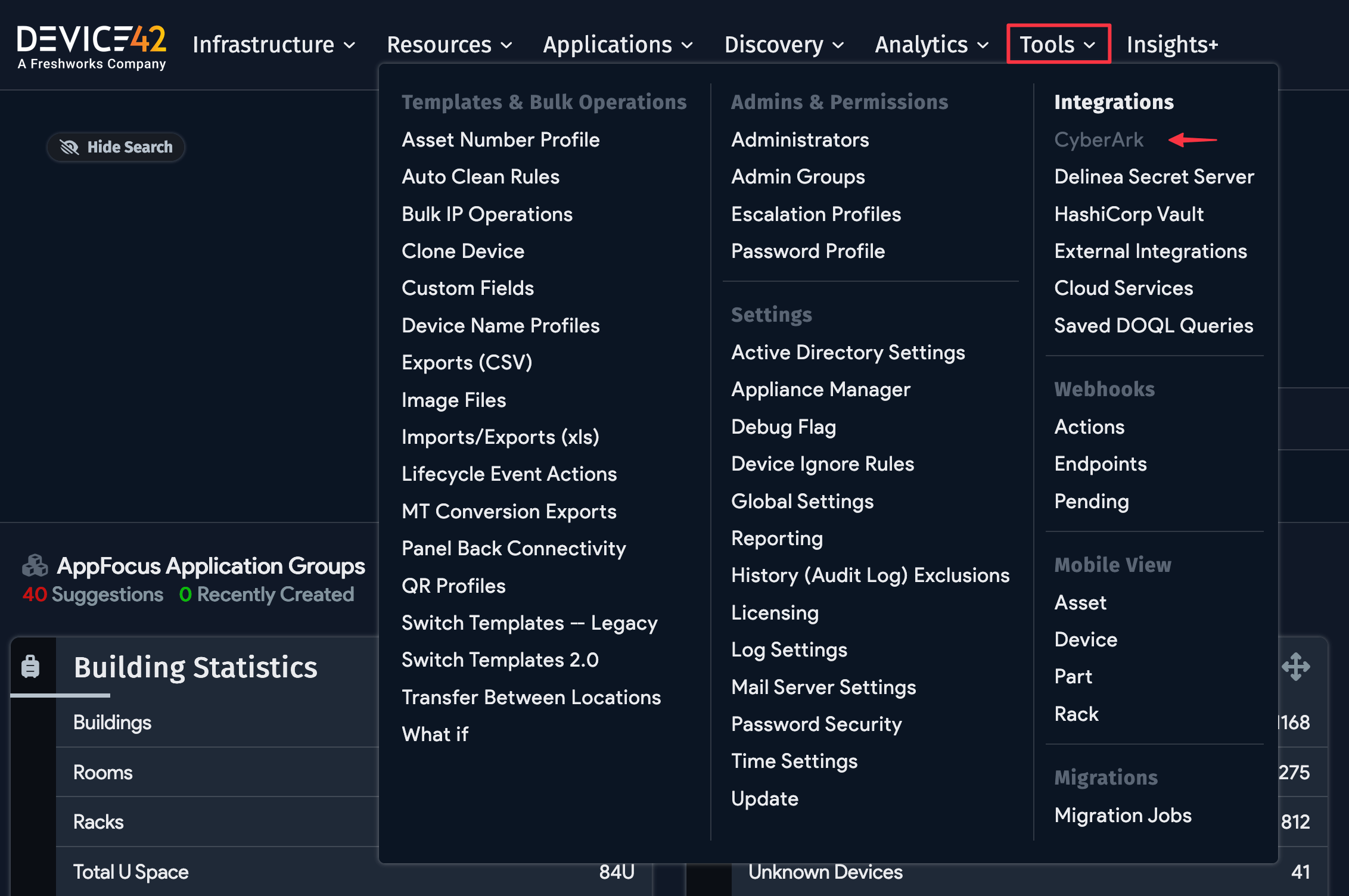 CyberArk menu option