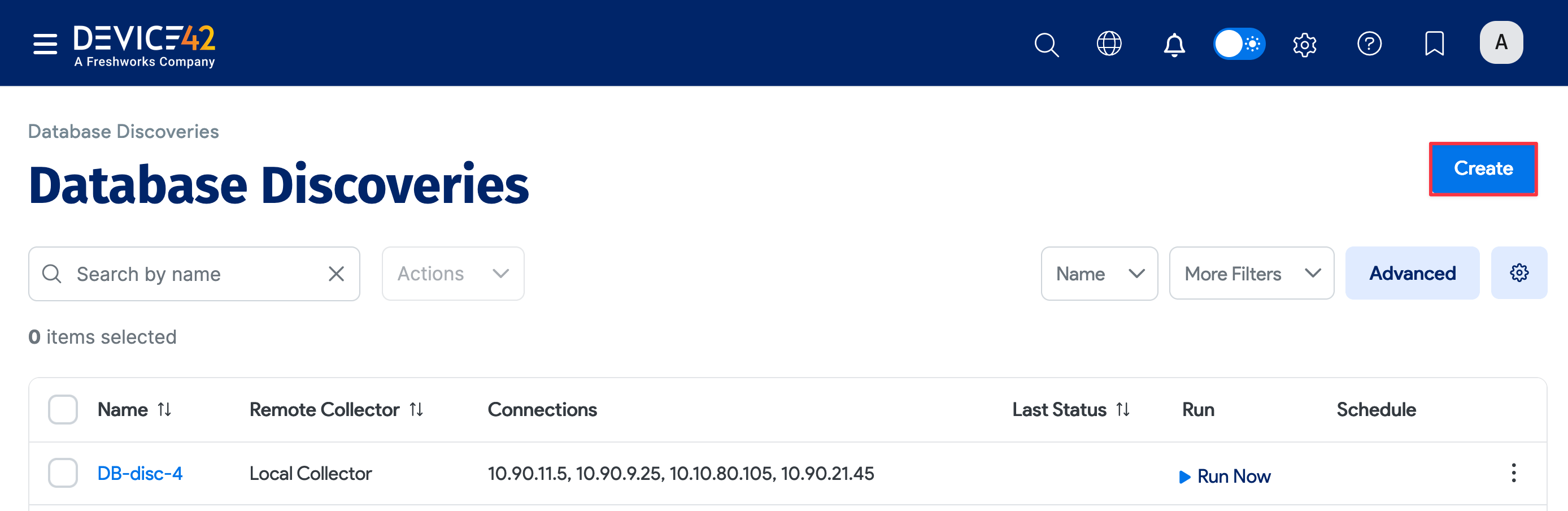 Database Discoveries list page