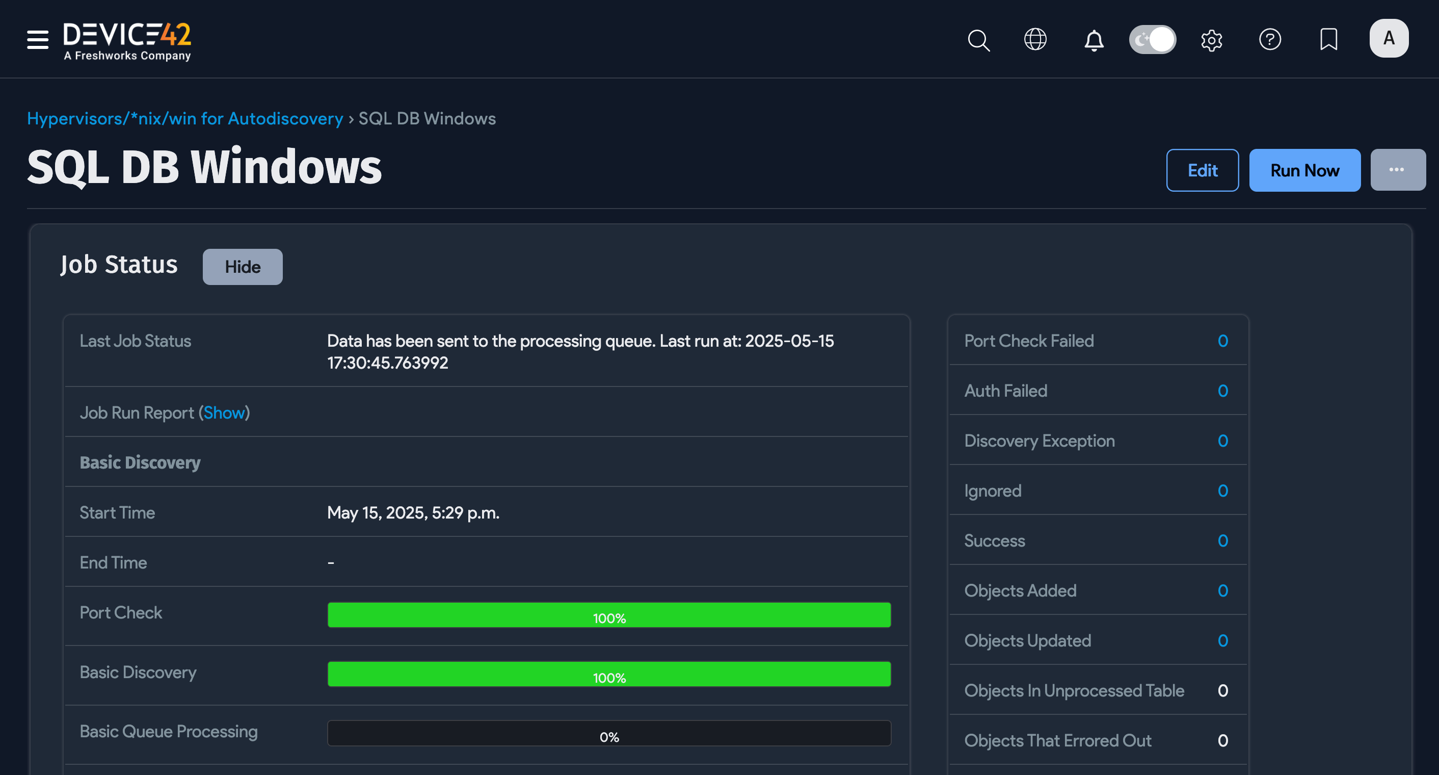 MS SQL discovery job