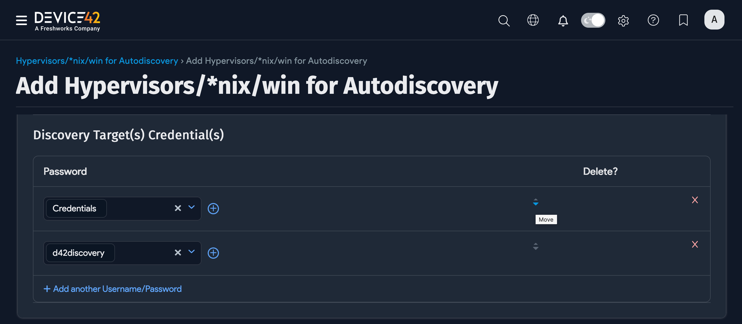 Discovery Target(s) Credential(s) order