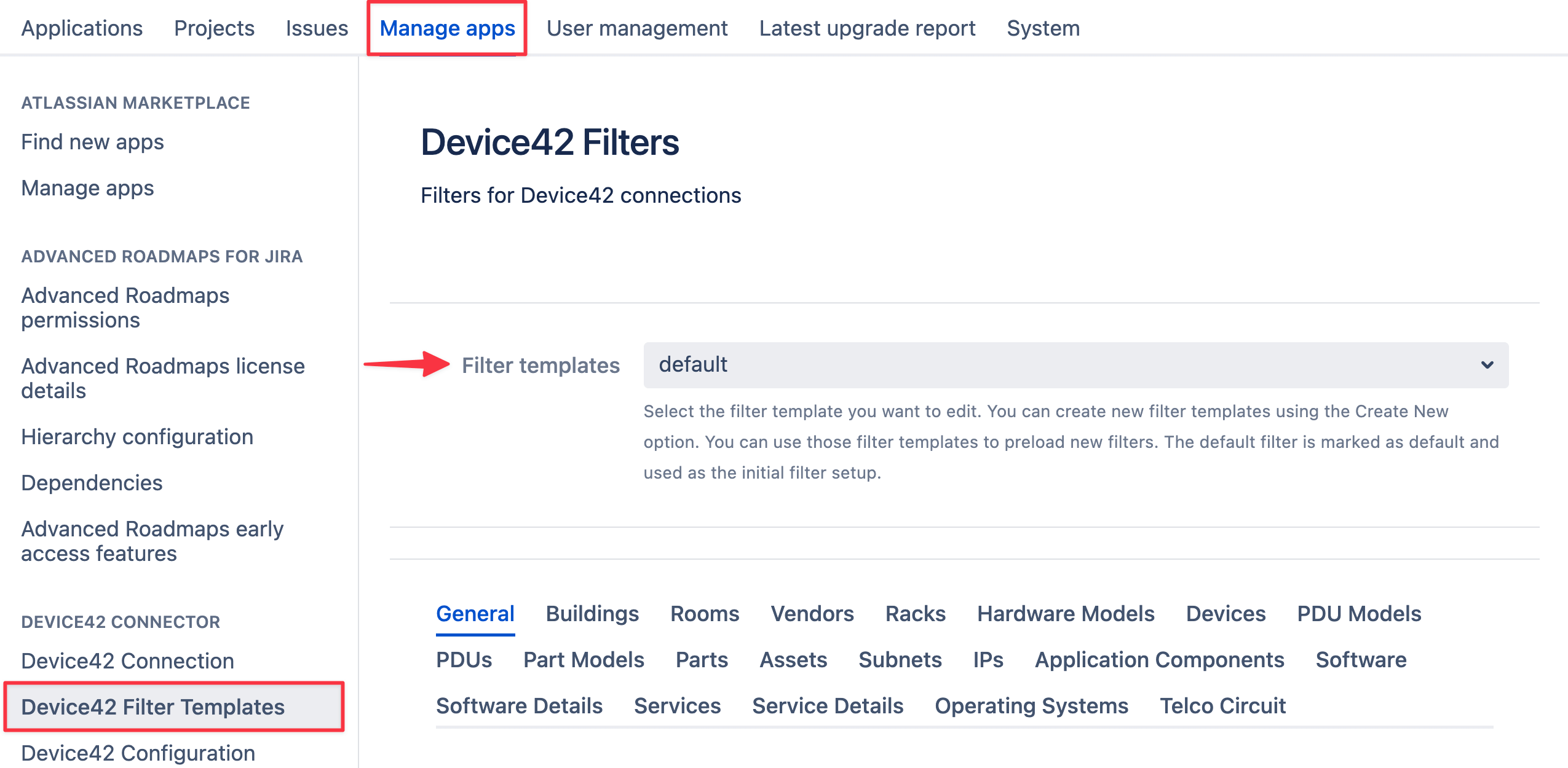 Default filter page top