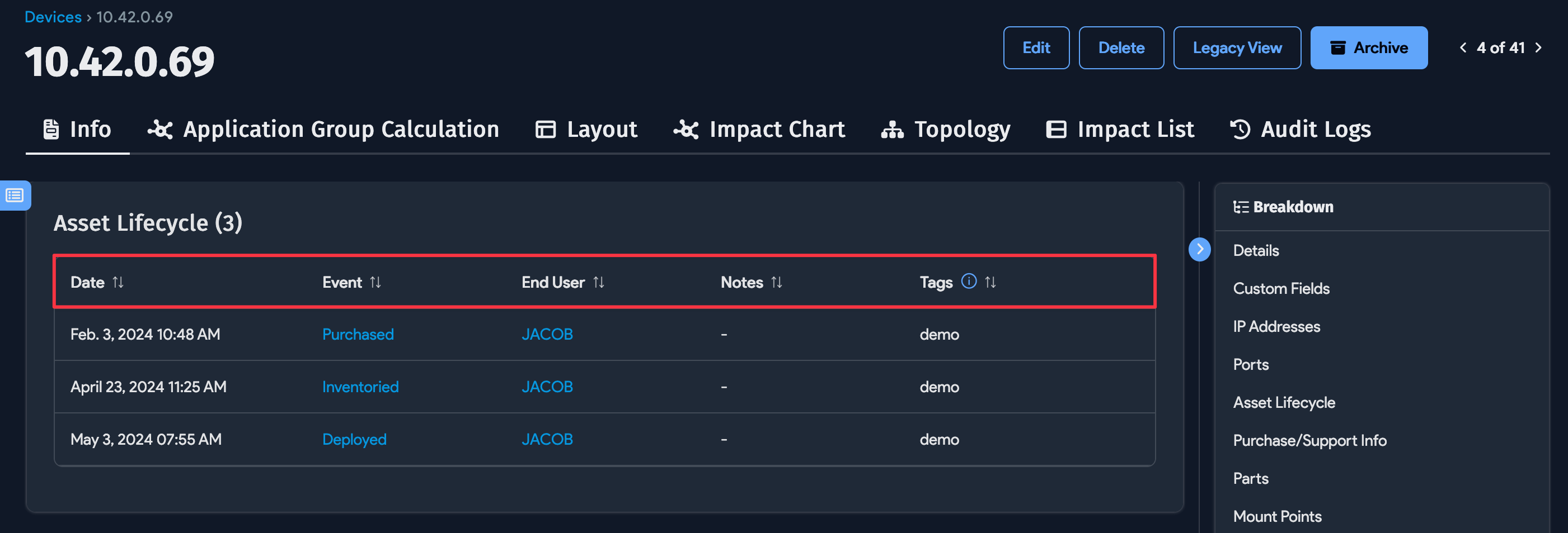 Asset Lifecycle columns