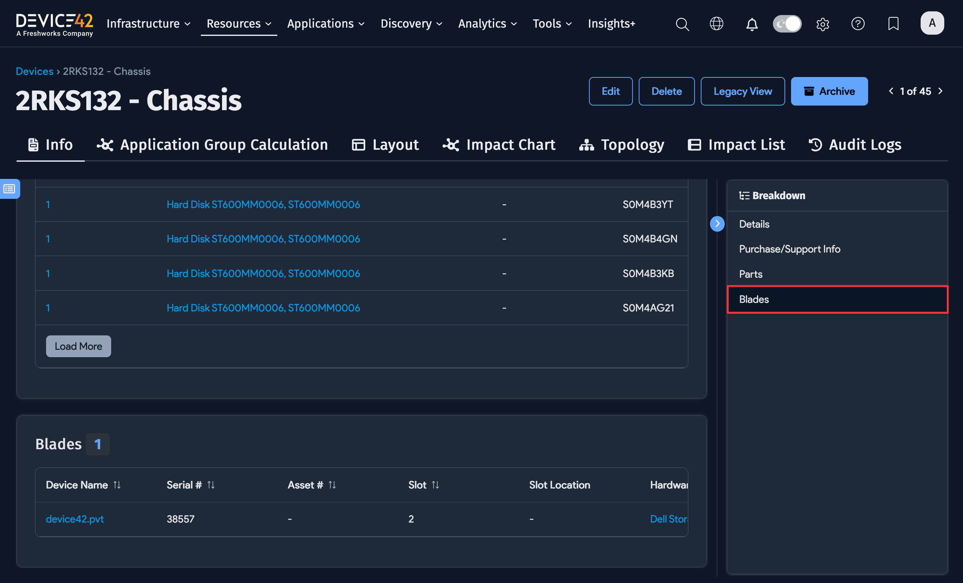 Blade tab on a blade chassis device