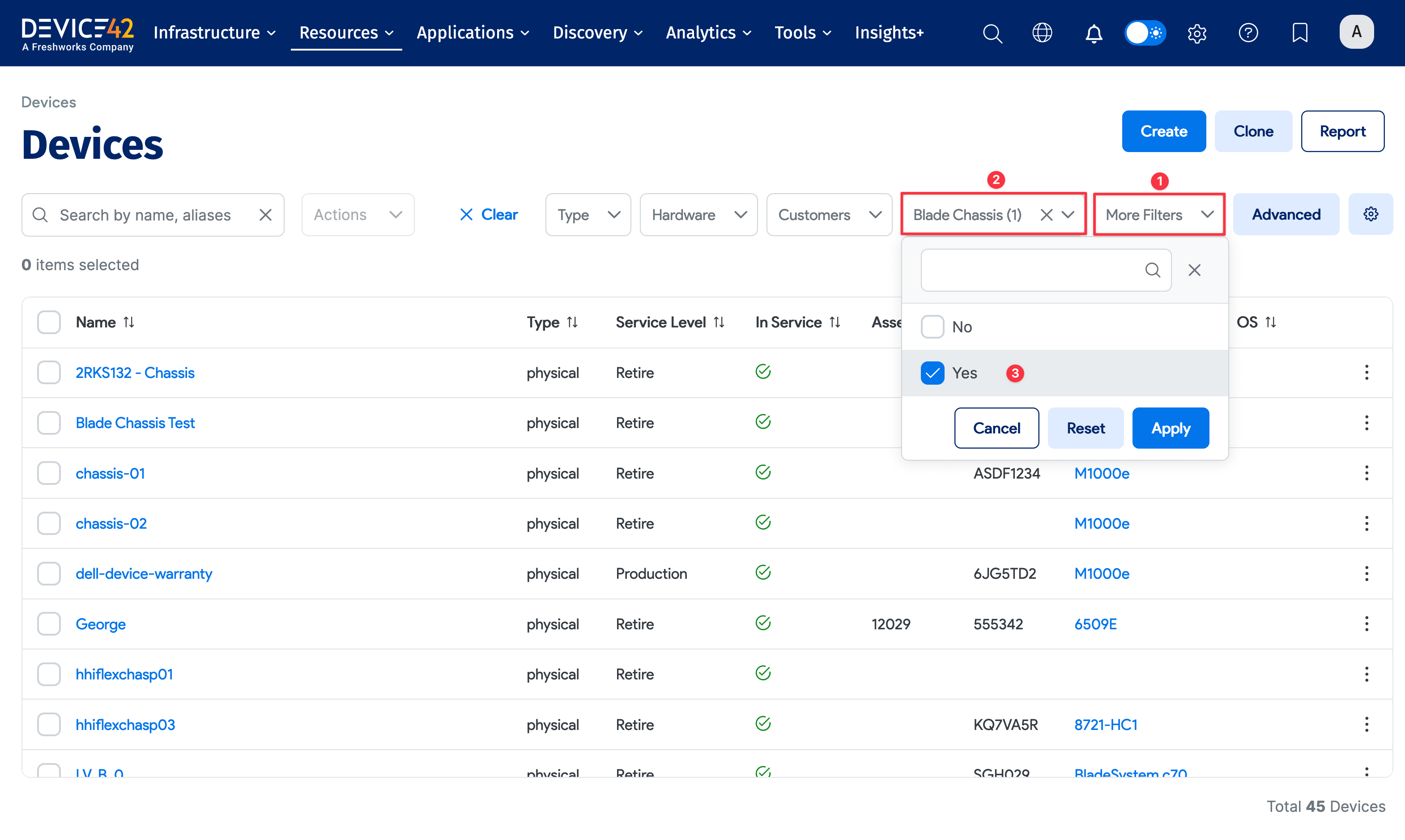 Filtering for blade chassis on the Devices list page