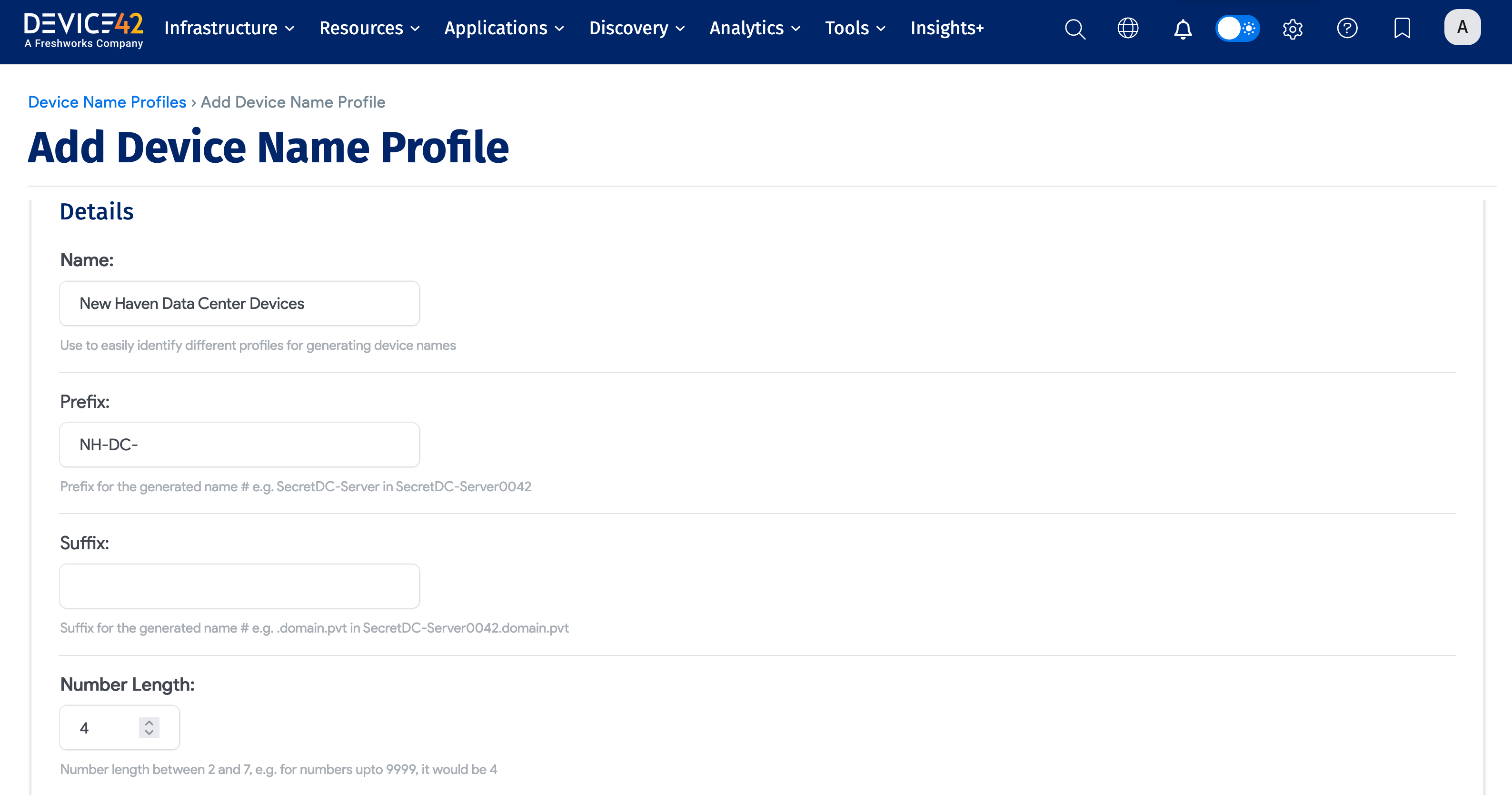 Device name profile form
