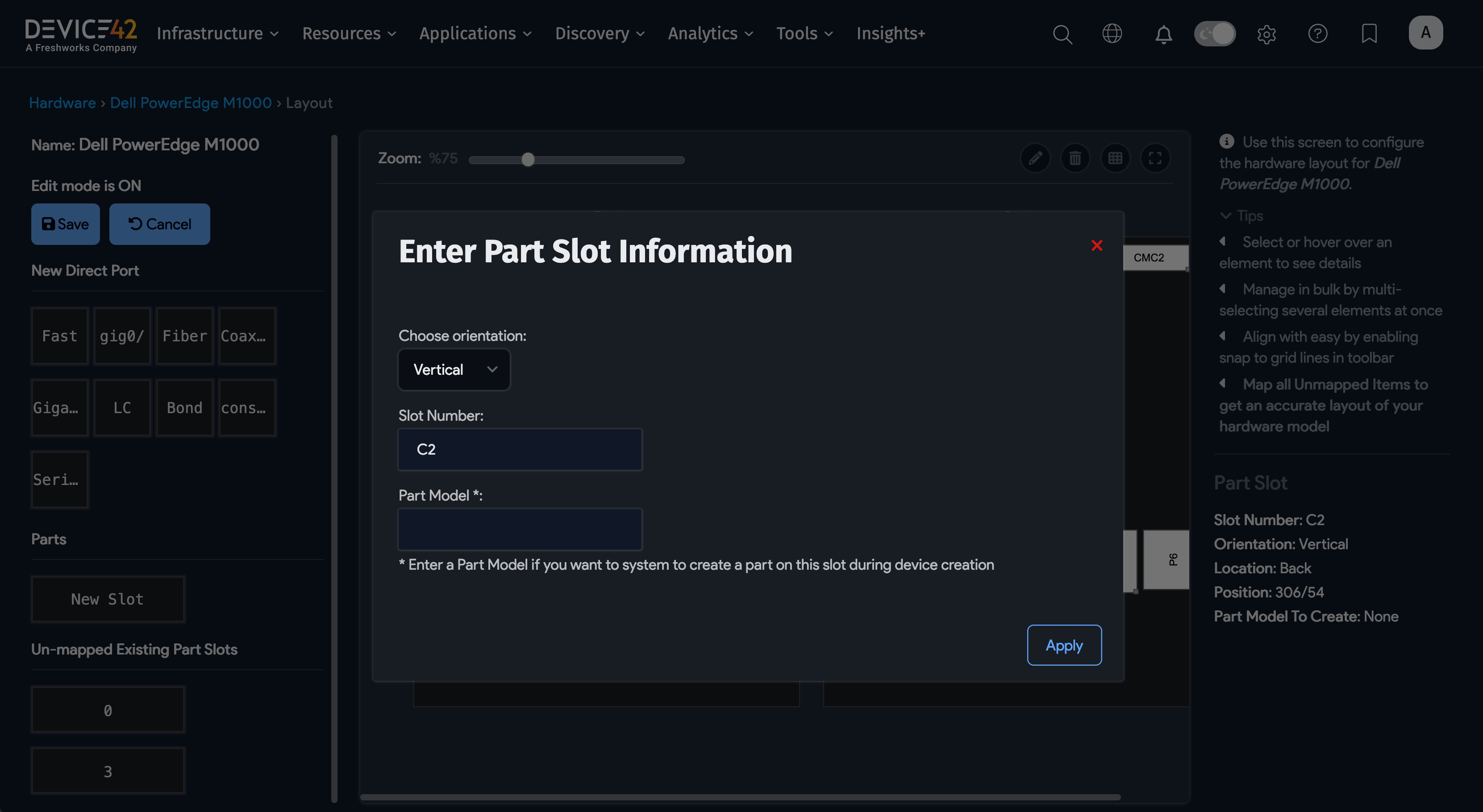 Edit parts slot fields