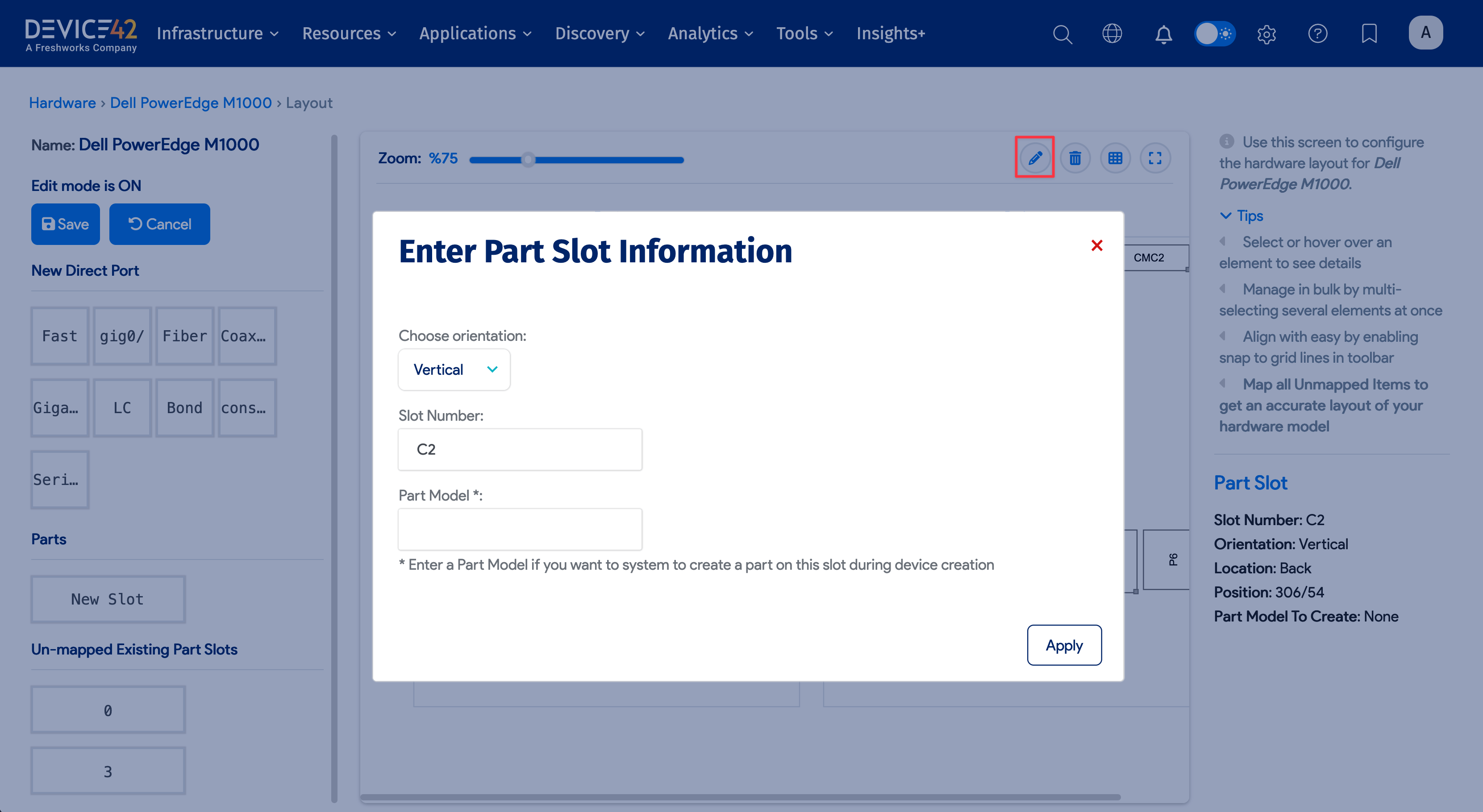 Edit parts slot fields